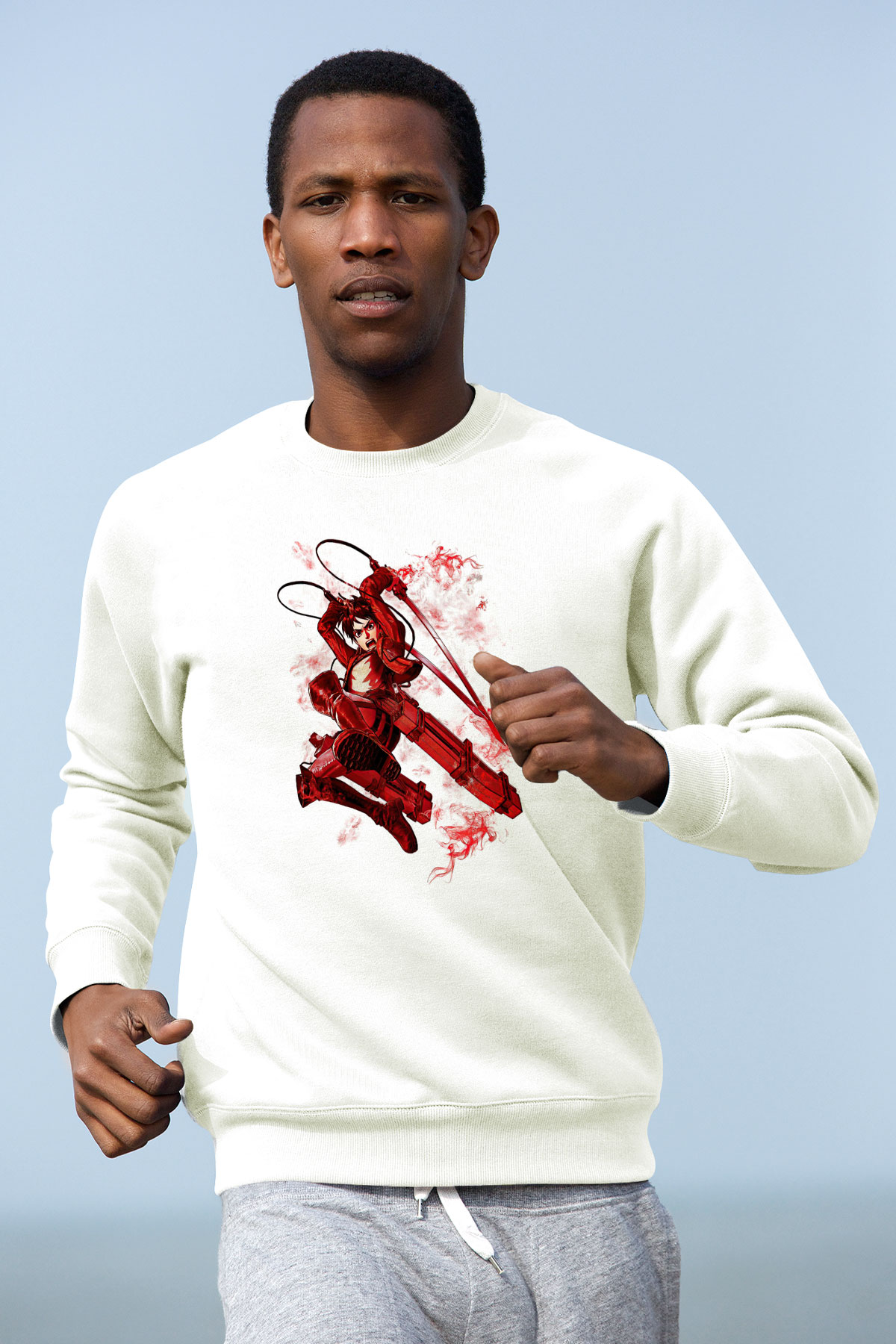 Attack On Titan Baskılı Beyaz Unisex Sweatshirt