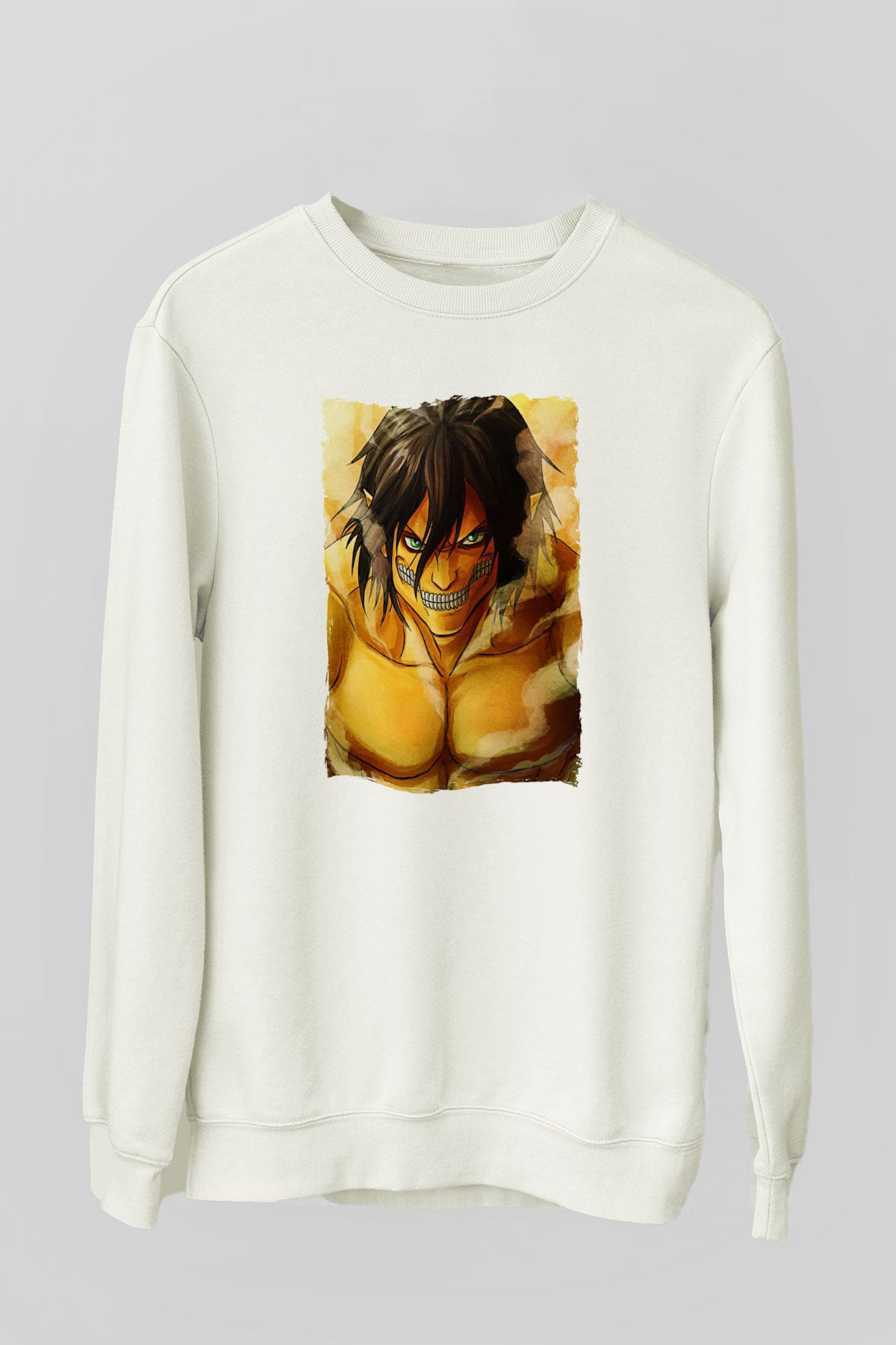 Attack On Titan Baskılı Beyaz Unisex Sweatshirt