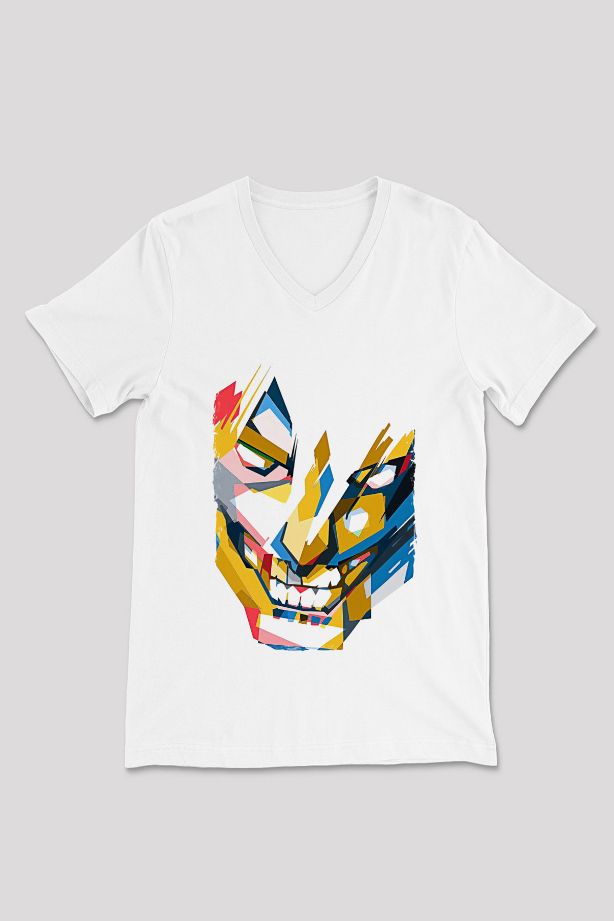 Attack On Titan Baskılı Beyaz Unisex V Yaka Tişört - Tshirt