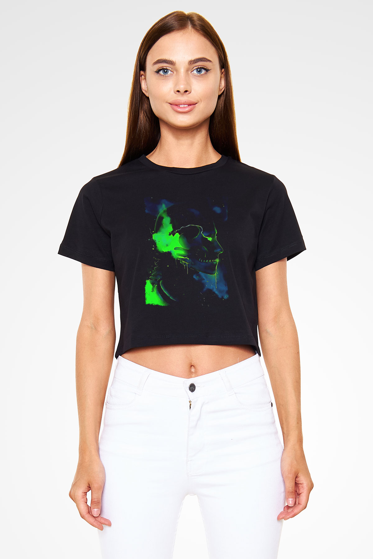 Attack On Titan Baskılı Siyah Crop Top Kadın Tişört - Tshirt