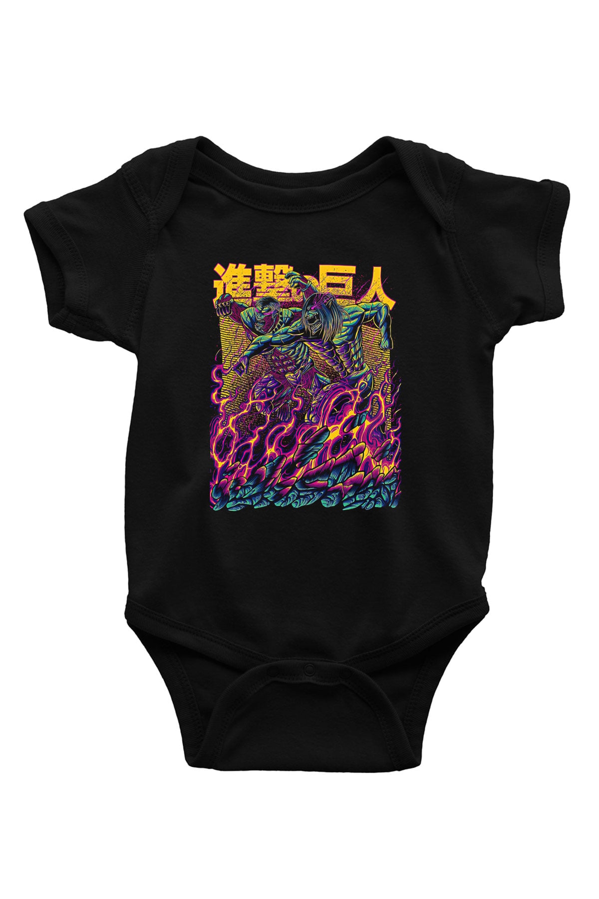 Attack On Titan Baskılı Unisex Siyah Bebek Body - Zıbın