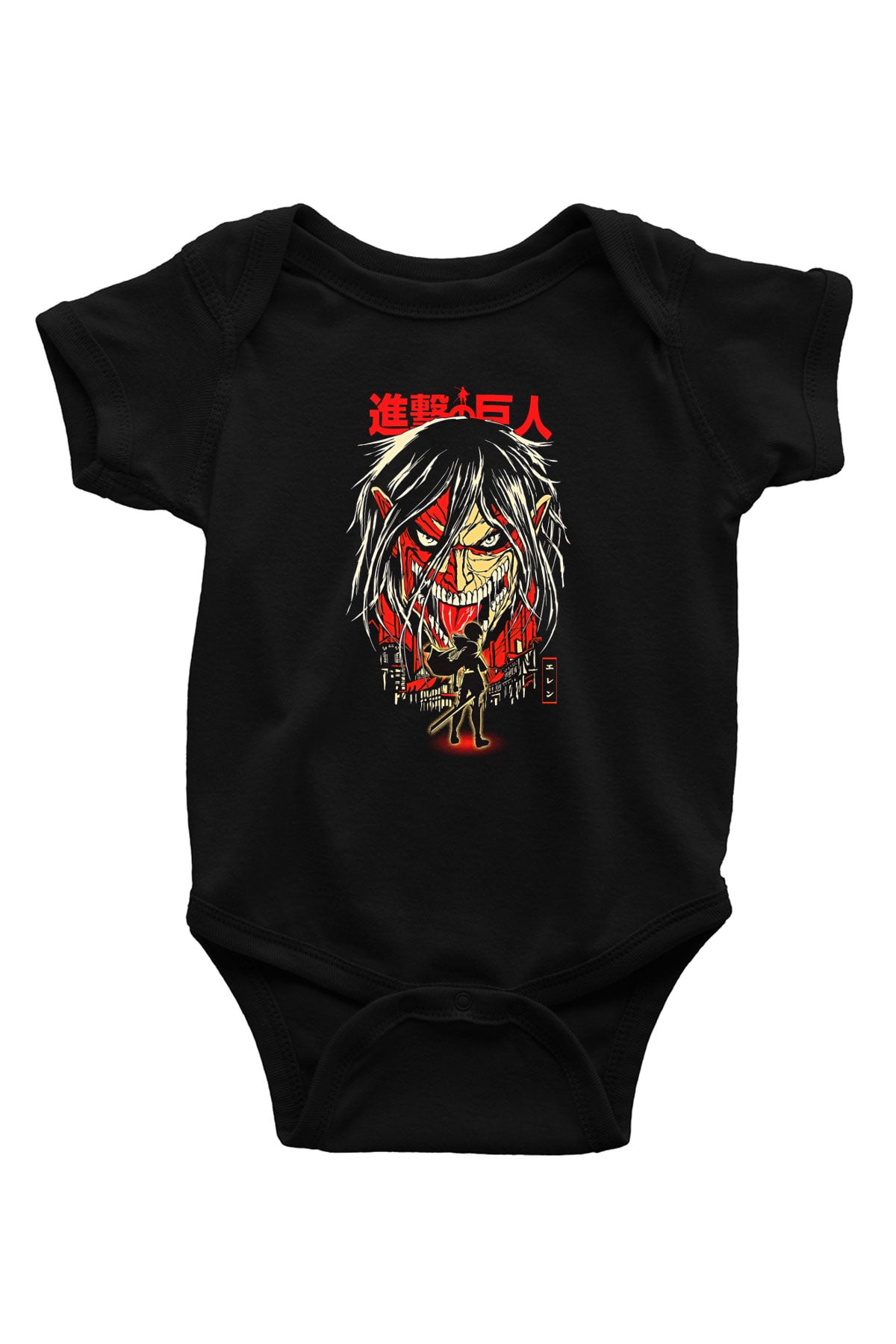 Attack On Titan Baskılı Unisex Siyah Bebek Body - Zıbın