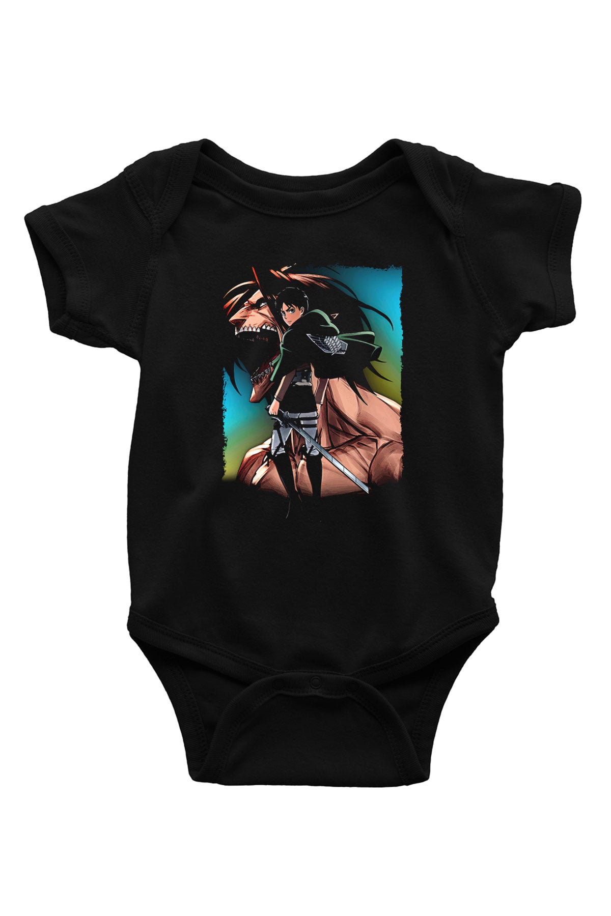 Attack On Titan Baskılı Unisex Siyah Bebek Body - Zıbın
