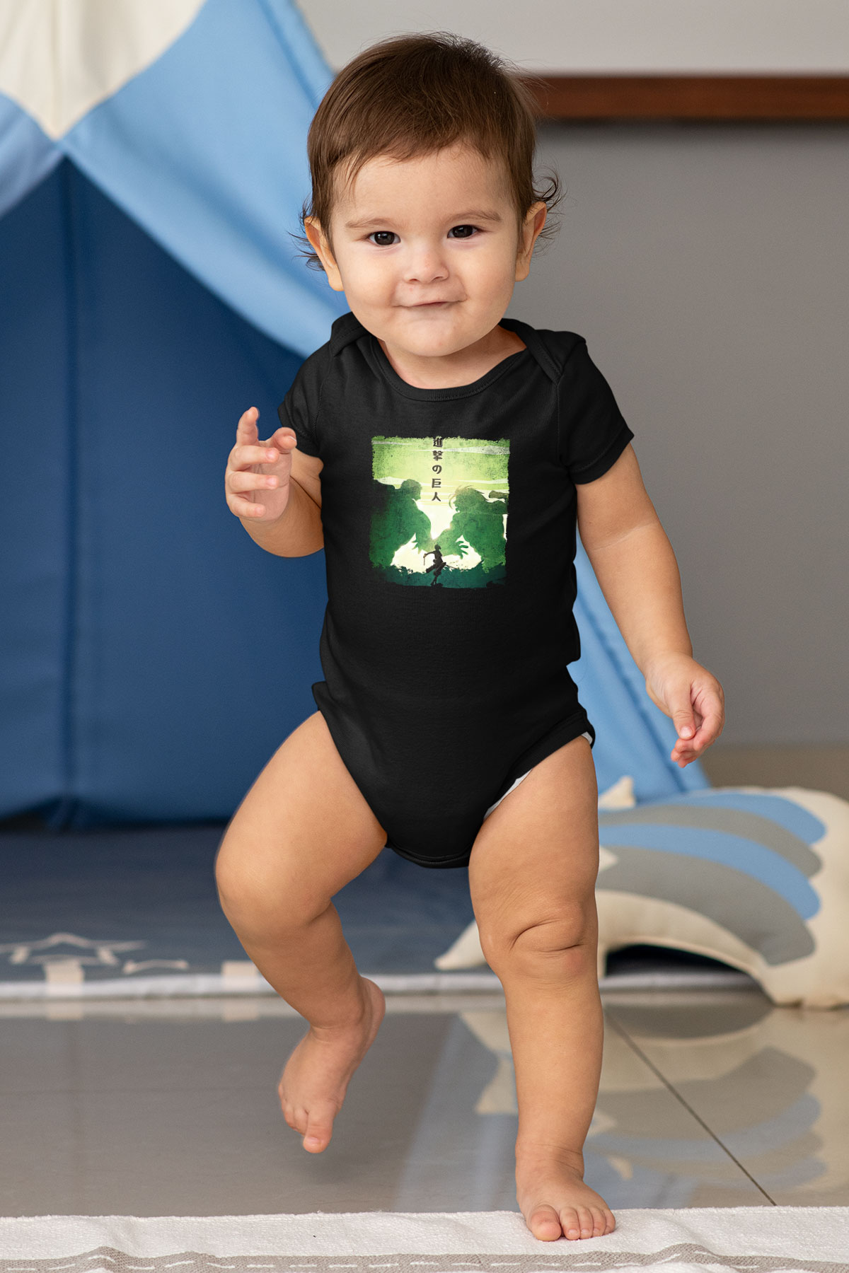 Attack On Titan Baskılı Unisex Siyah Bebek Body - Zıbın