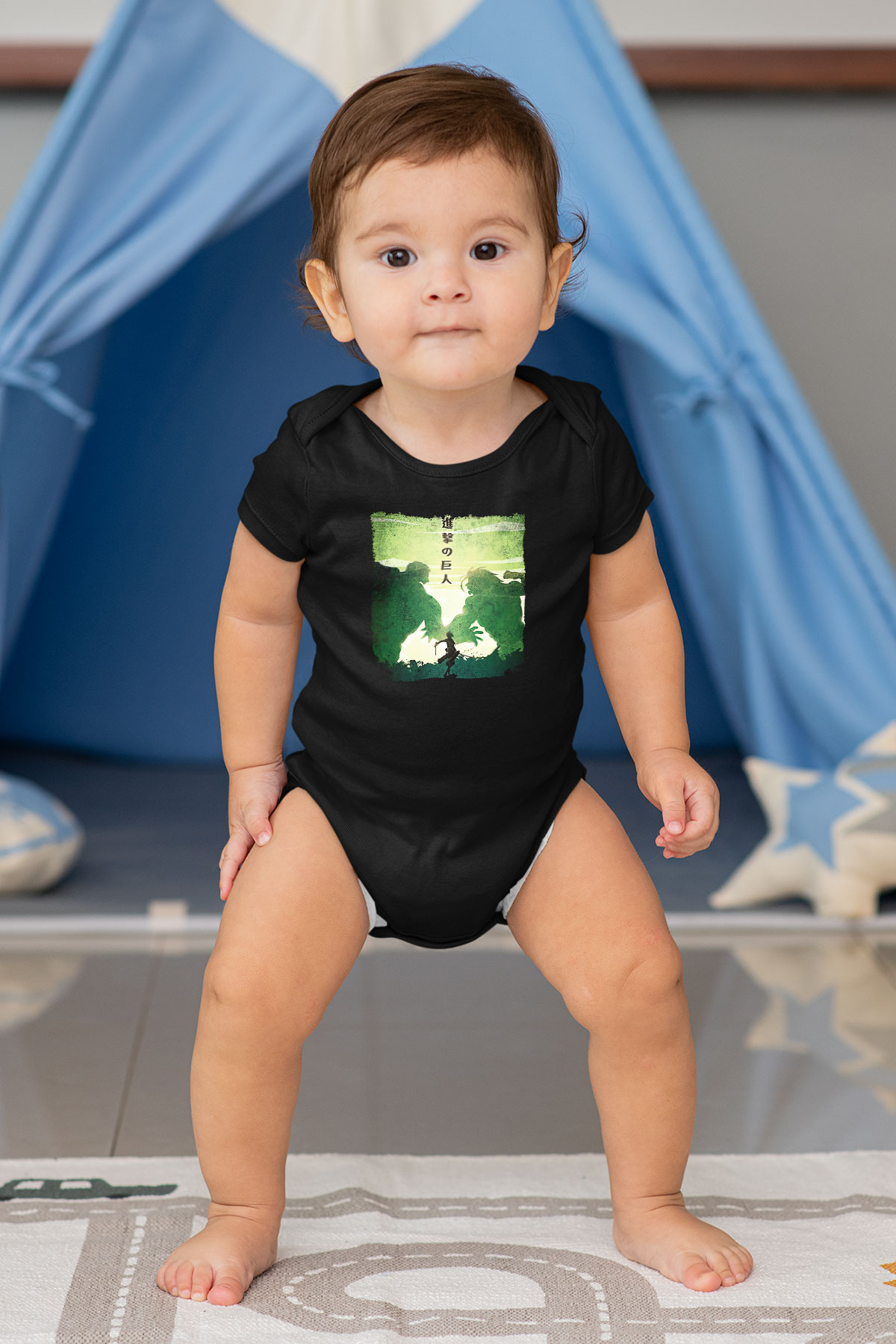 Attack On Titan Baskılı Unisex Siyah Bebek Body - Zıbın