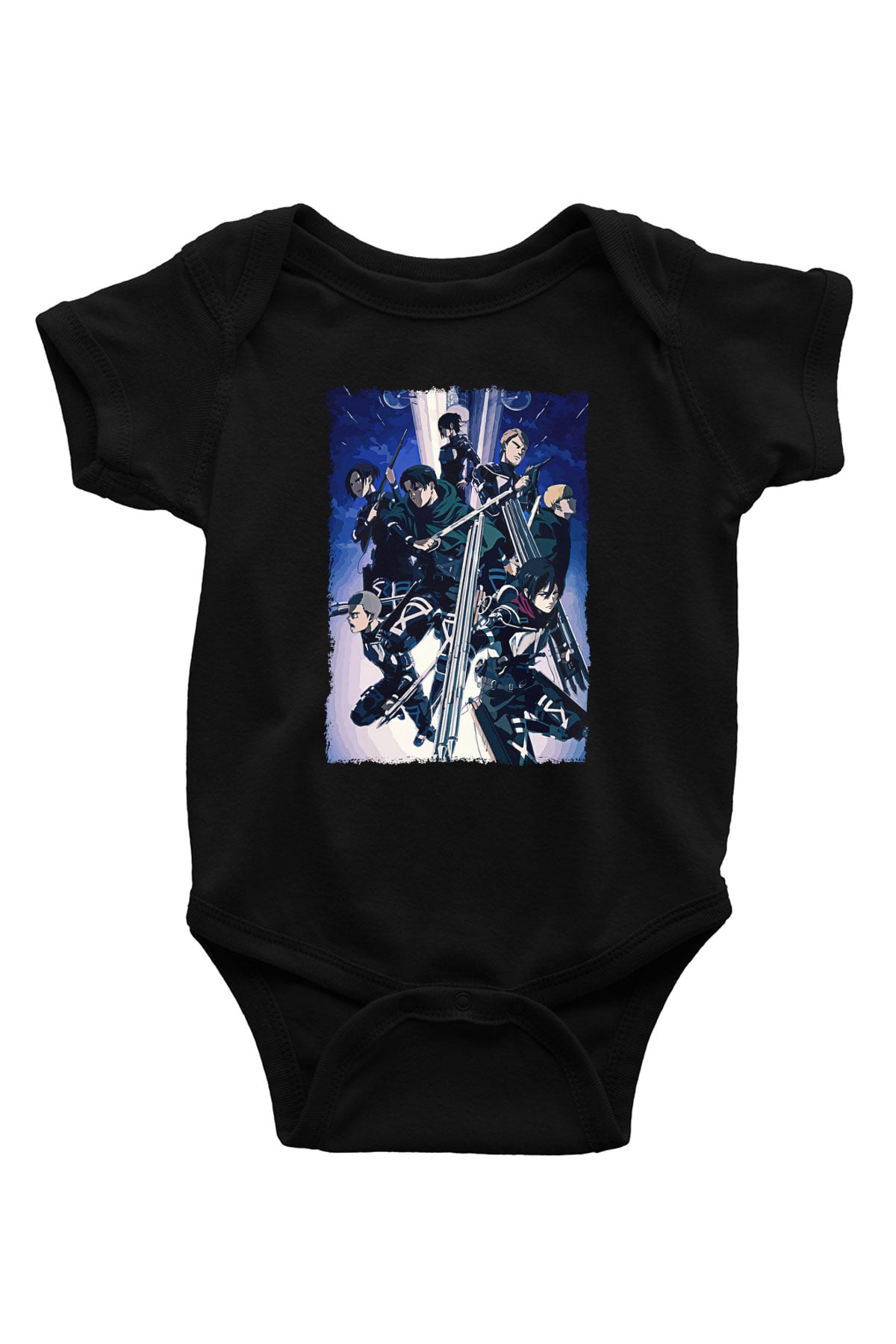 Attack On Titan Baskılı Unisex Siyah Bebek Body - Zıbın