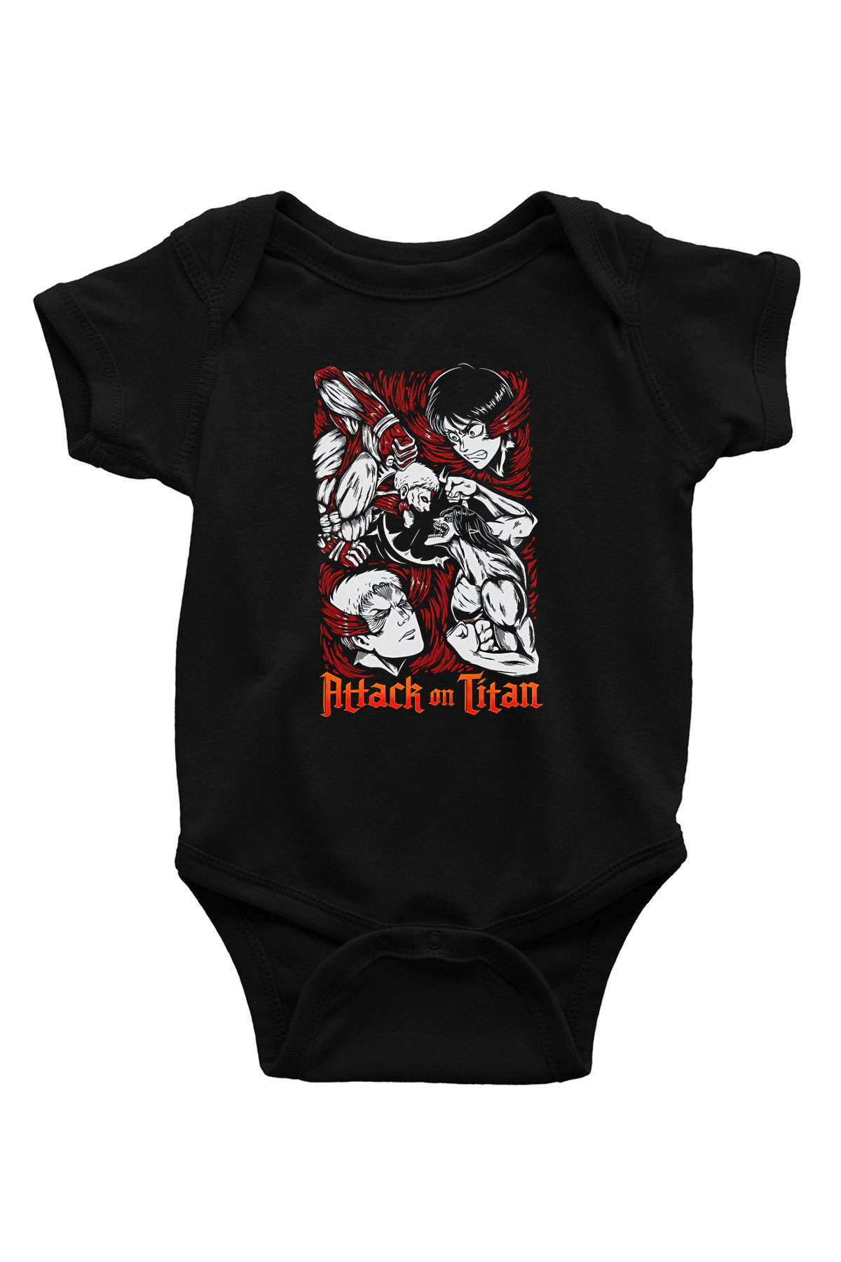 Attack On Titan Baskılı Unisex Siyah Bebek Body - Zıbın
