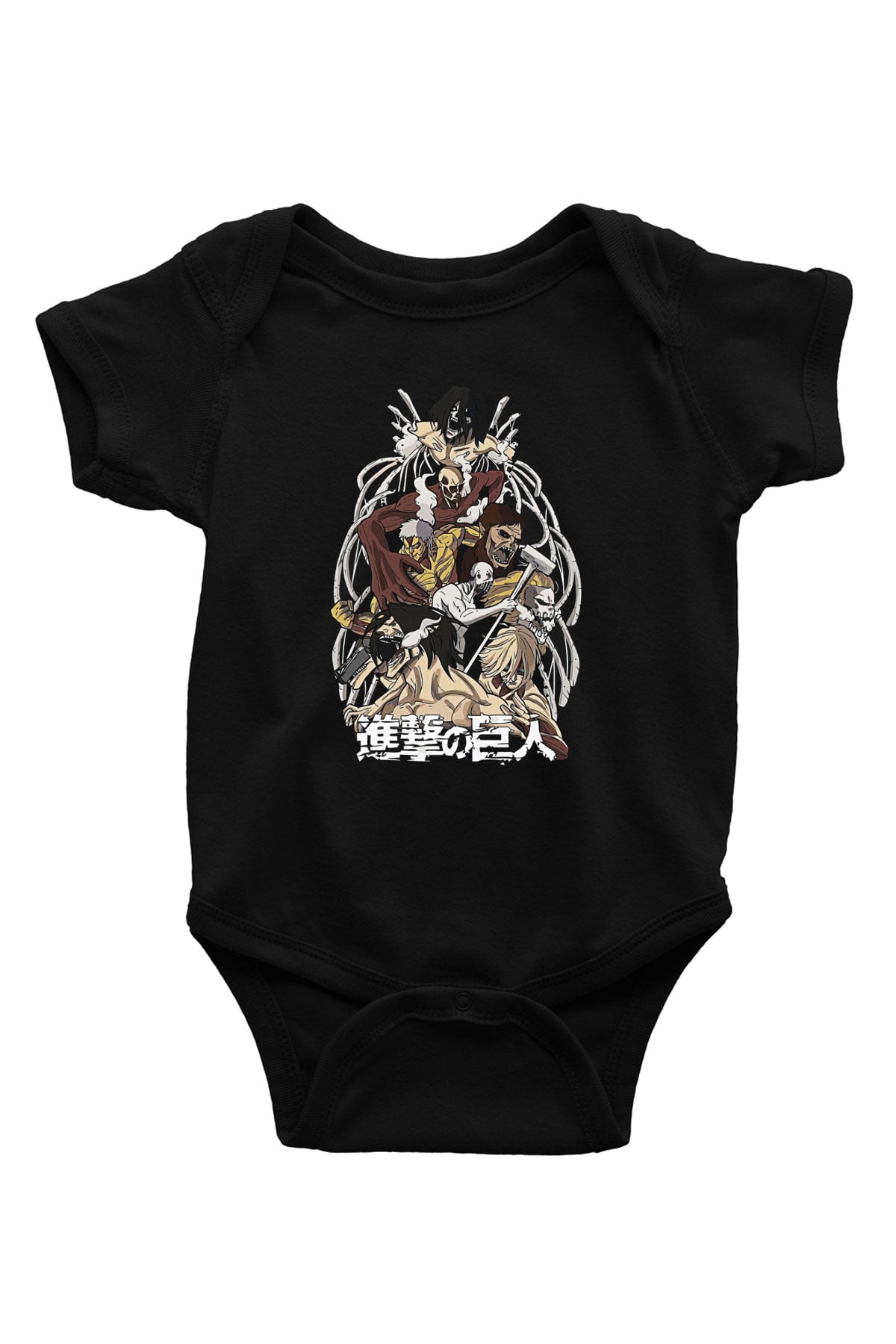 Attack On Titan Baskılı Unisex Siyah Bebek Body - Zıbın