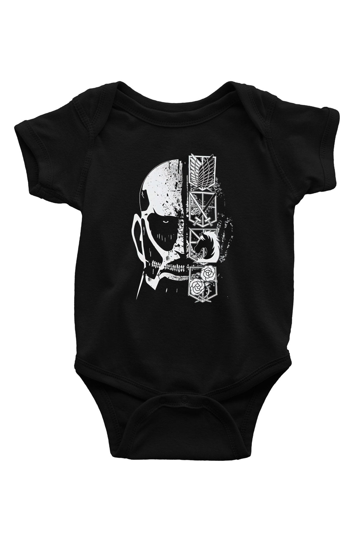 Attack On Titan Baskılı Unisex Siyah Bebek Body - Zıbın