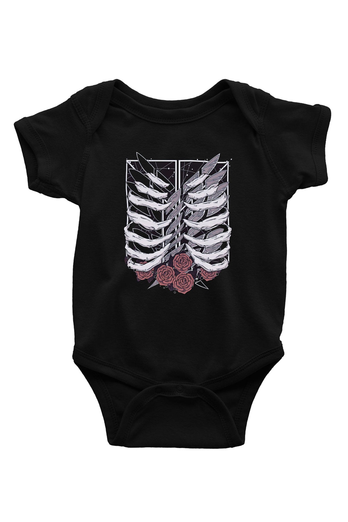 Attack On Titan Baskılı Unisex Siyah Bebek Body - Zıbın