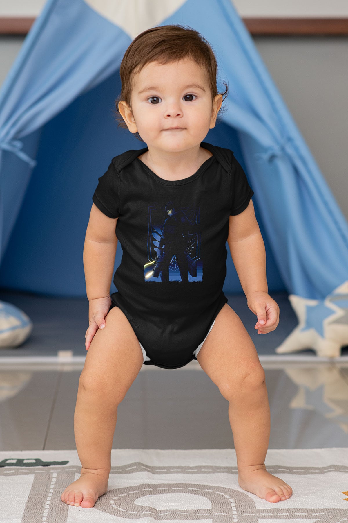 Attack On Titan Baskılı Unisex Siyah Bebek Body - Zıbın