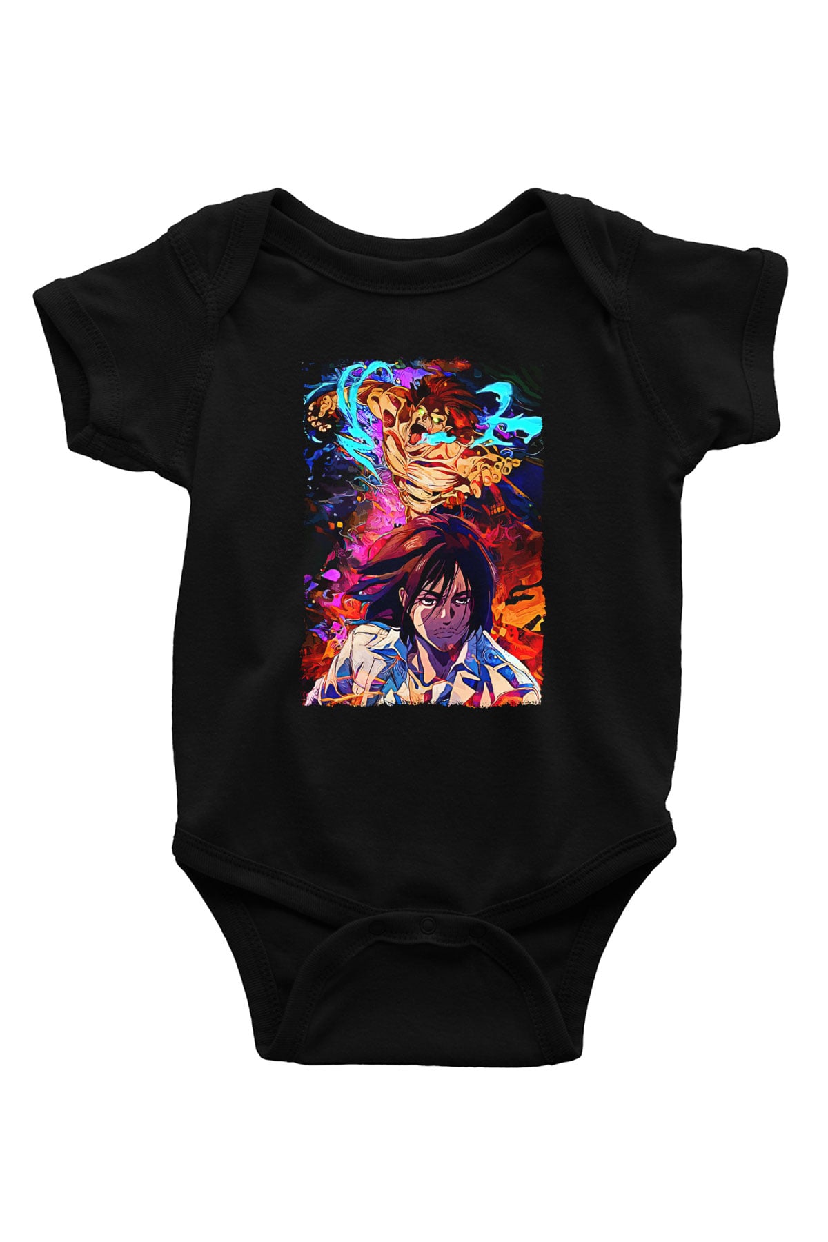 Attack On Titan Baskılı Unisex Siyah Bebek Body - Zıbın