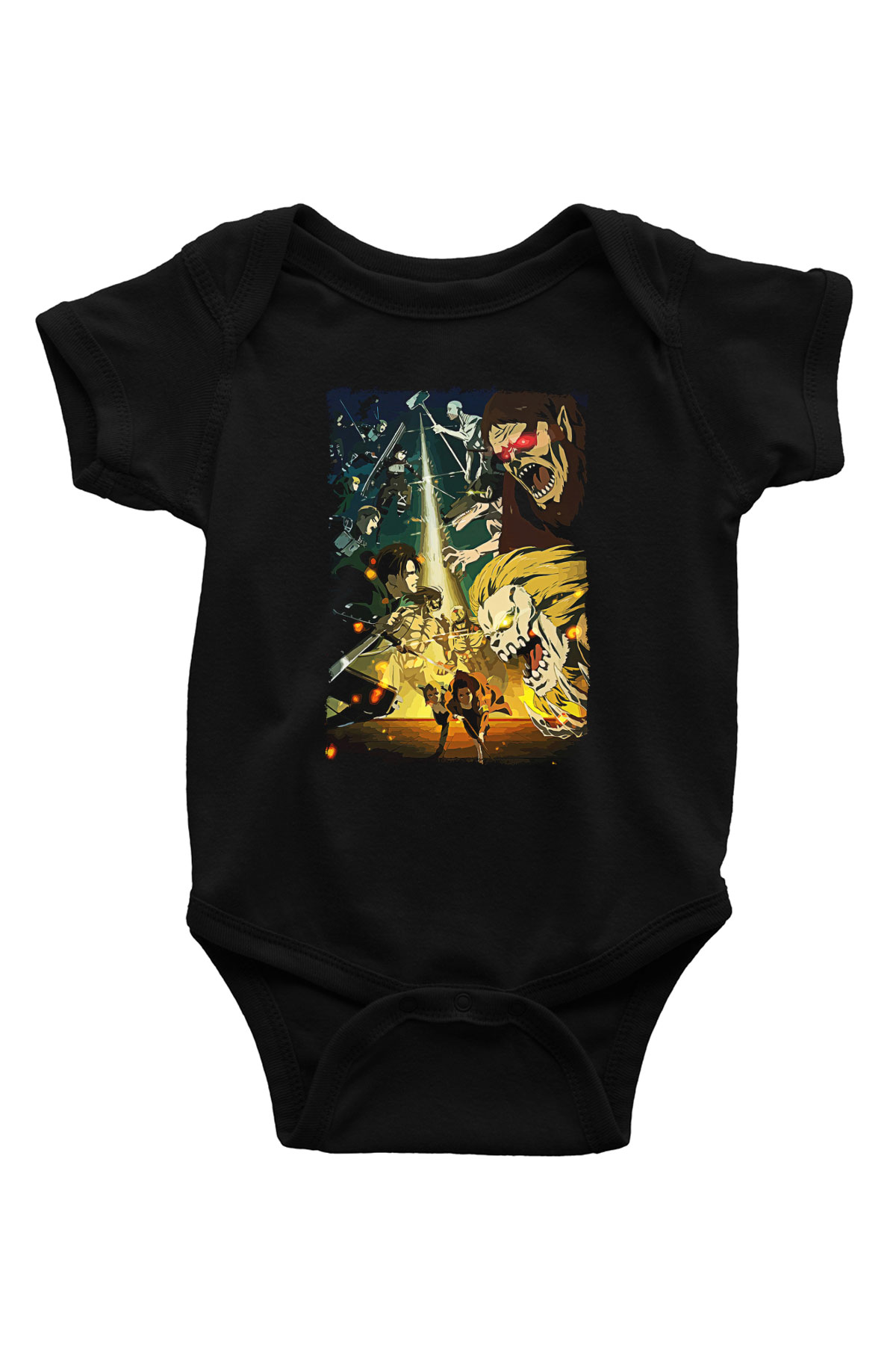 Attack On Titan Baskılı Unisex Siyah Bebek Body - Zıbın