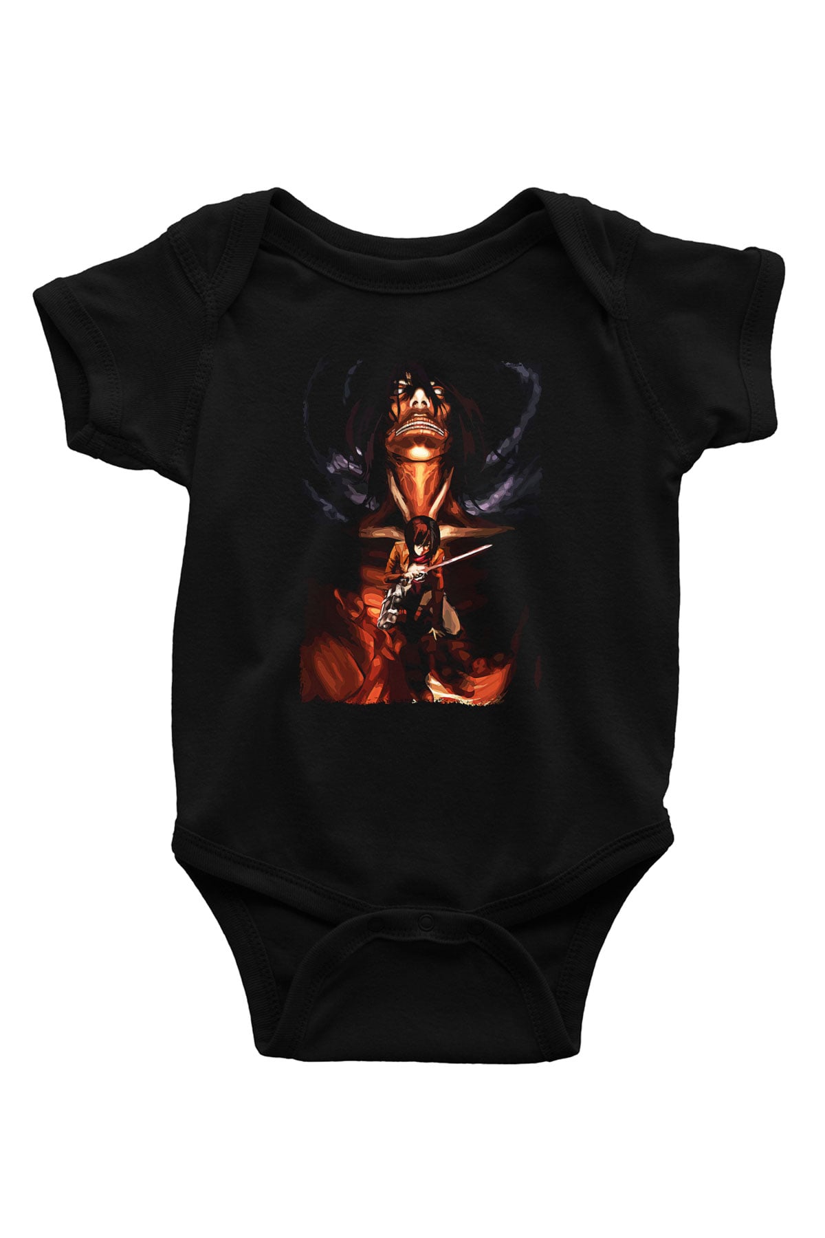 Attack On Titan Baskılı Unisex Siyah Bebek Body - Zıbın