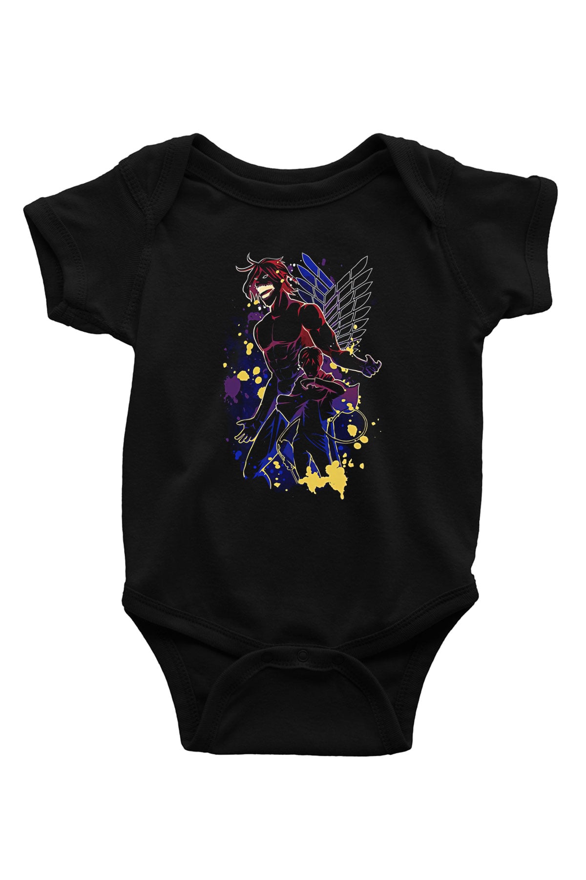Attack On Titan Baskılı Unisex Siyah Bebek Body - Zıbın