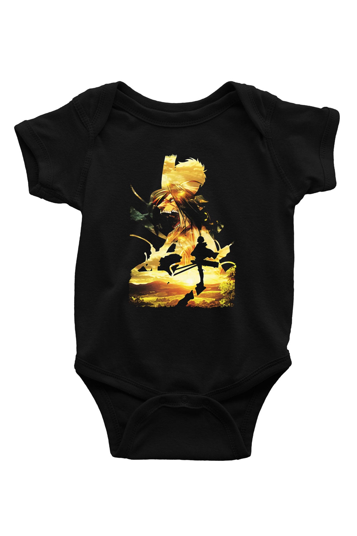 Attack On Titan Baskılı Unisex Siyah Bebek Body - Zıbın