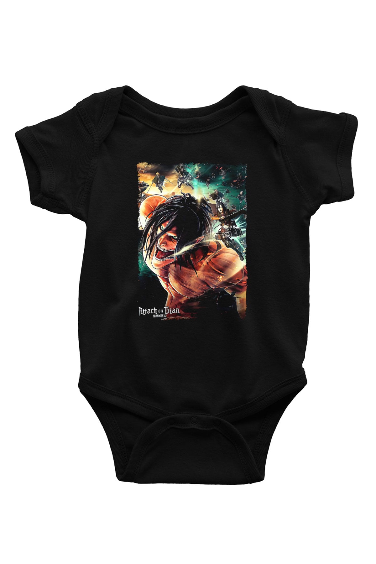 Attack On Titan Baskılı Unisex Siyah Bebek Body - Zıbın