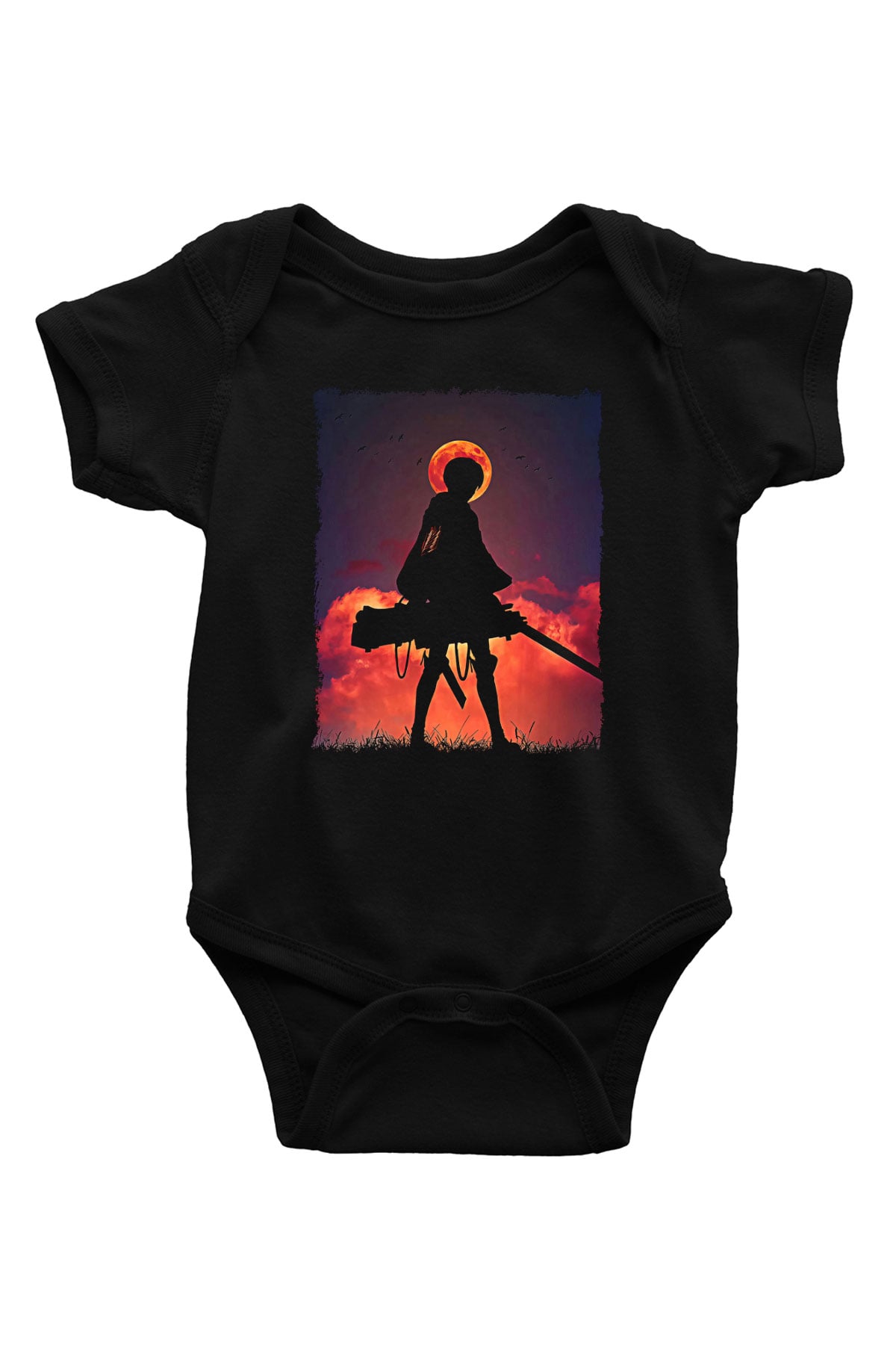 Attack On Titan Baskılı Unisex Siyah Bebek Body - Zıbın