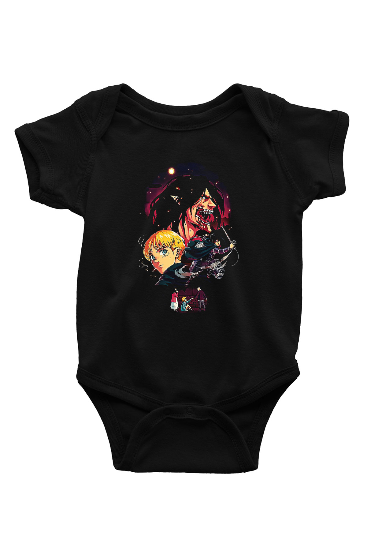 Attack On Titan Baskılı Unisex Siyah Bebek Body - Zıbın