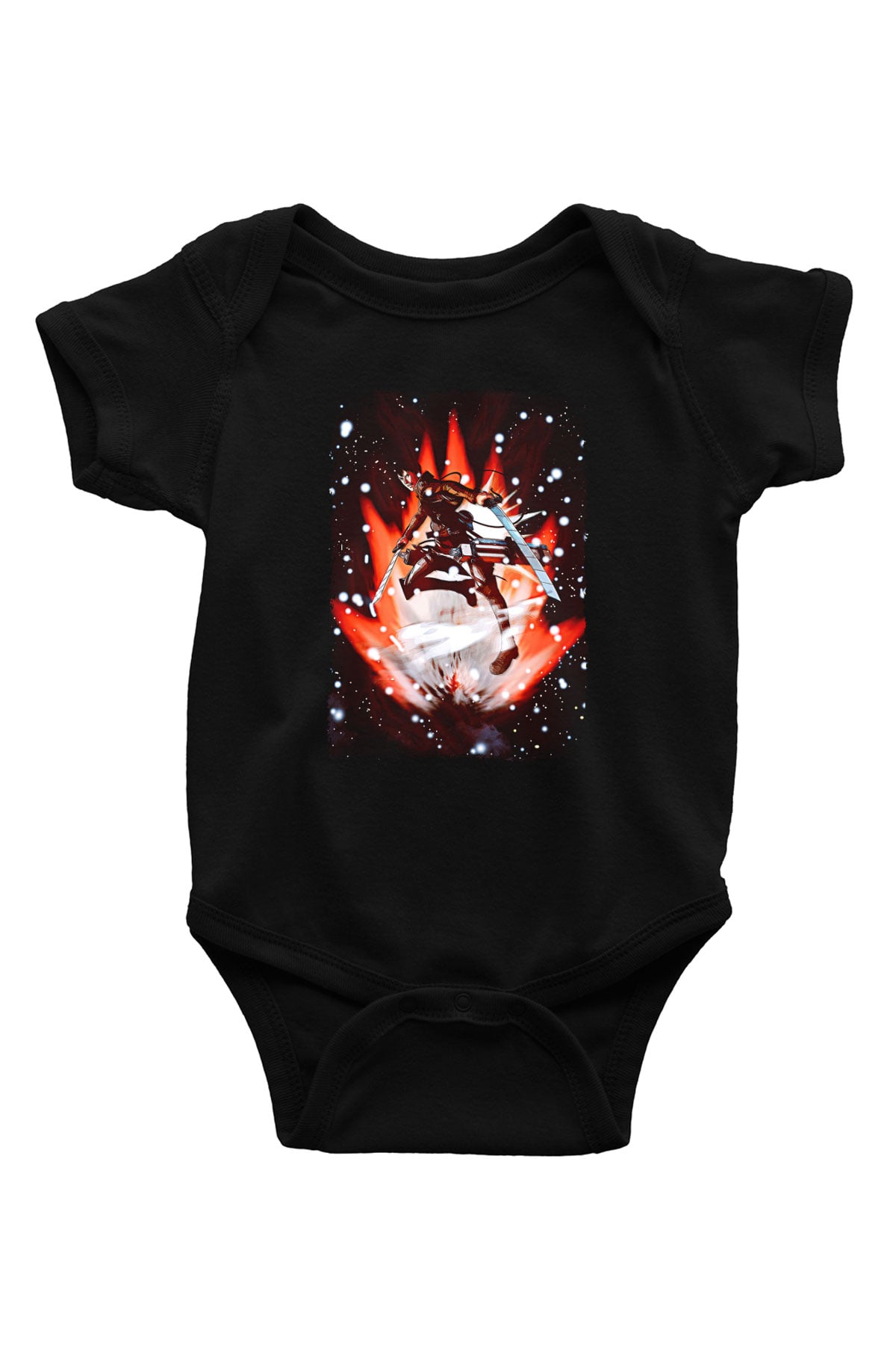Attack On Titan Baskılı Unisex Siyah Bebek Body - Zıbın