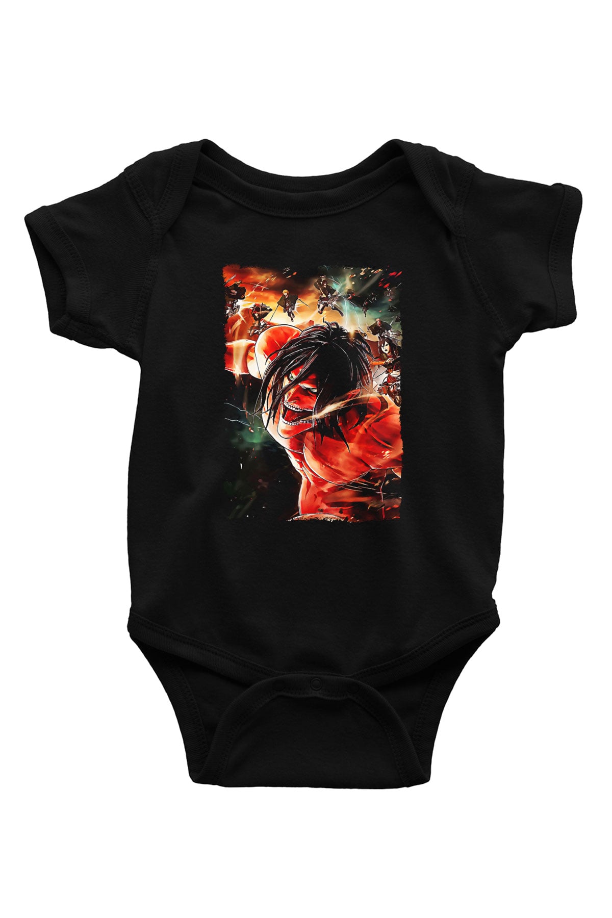 Attack On Titan Baskılı Unisex Siyah Bebek Body - Zıbın