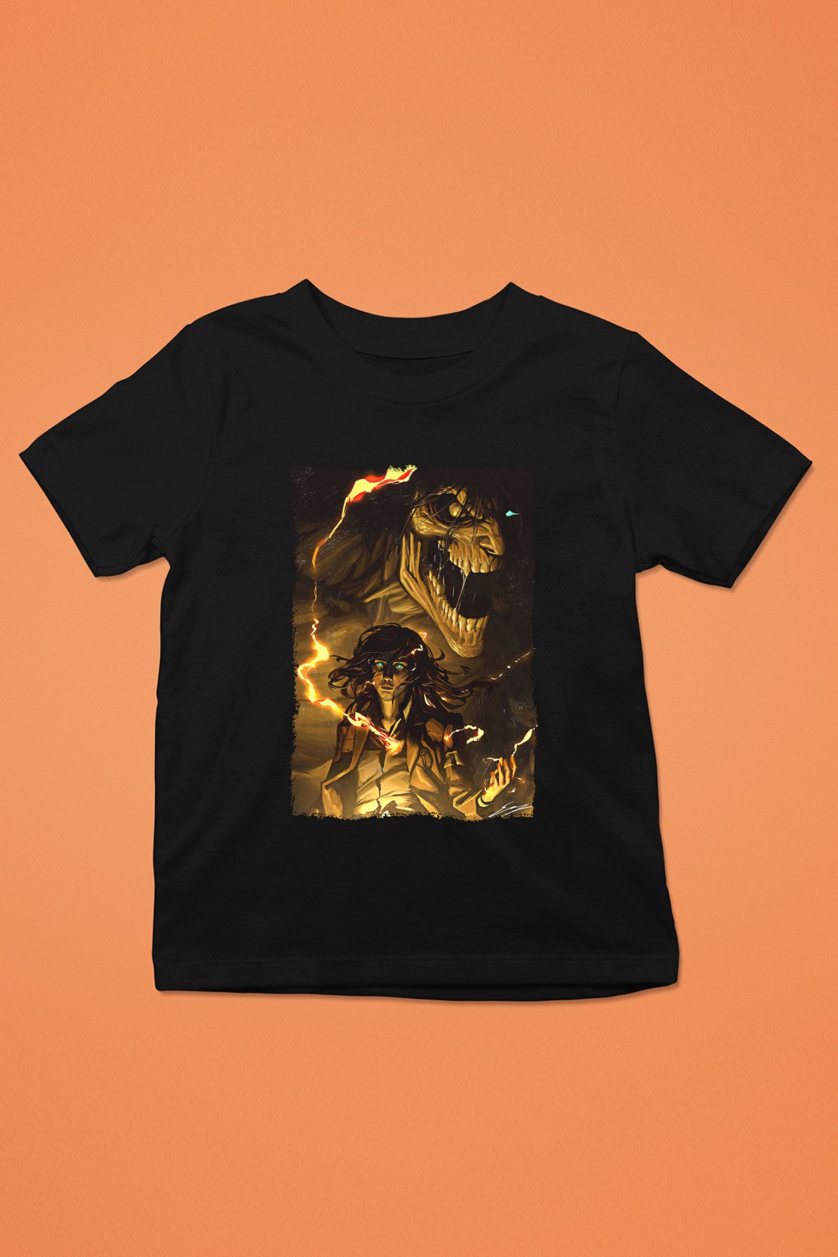 Attack On Titan Baskılı Unisex Siyah Çocuk Tişört - Tshirt
