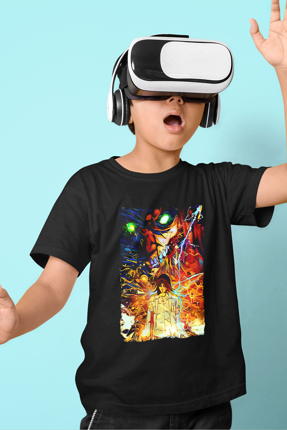 Attack On Titan Baskılı Unisex Siyah Çocuk Tişört - Tshirt