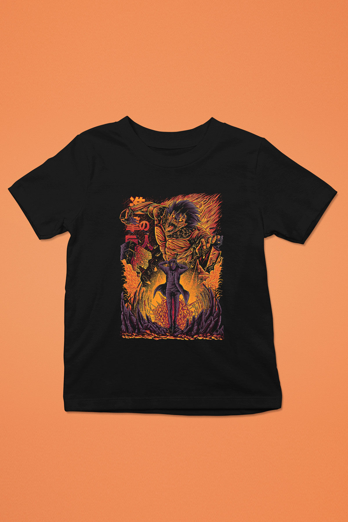 Attack On Titan Baskılı Unisex Siyah Çocuk Tişört - Tshirt