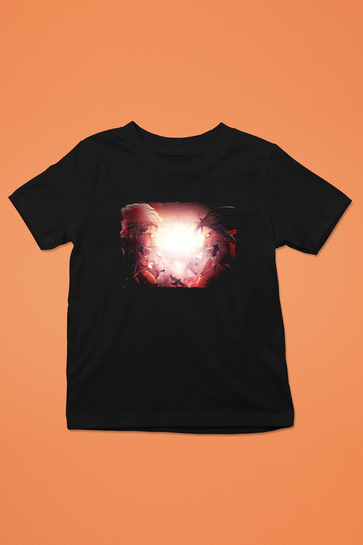 Attack On Titan Baskılı Unisex Siyah Çocuk Tişört - Tshirt