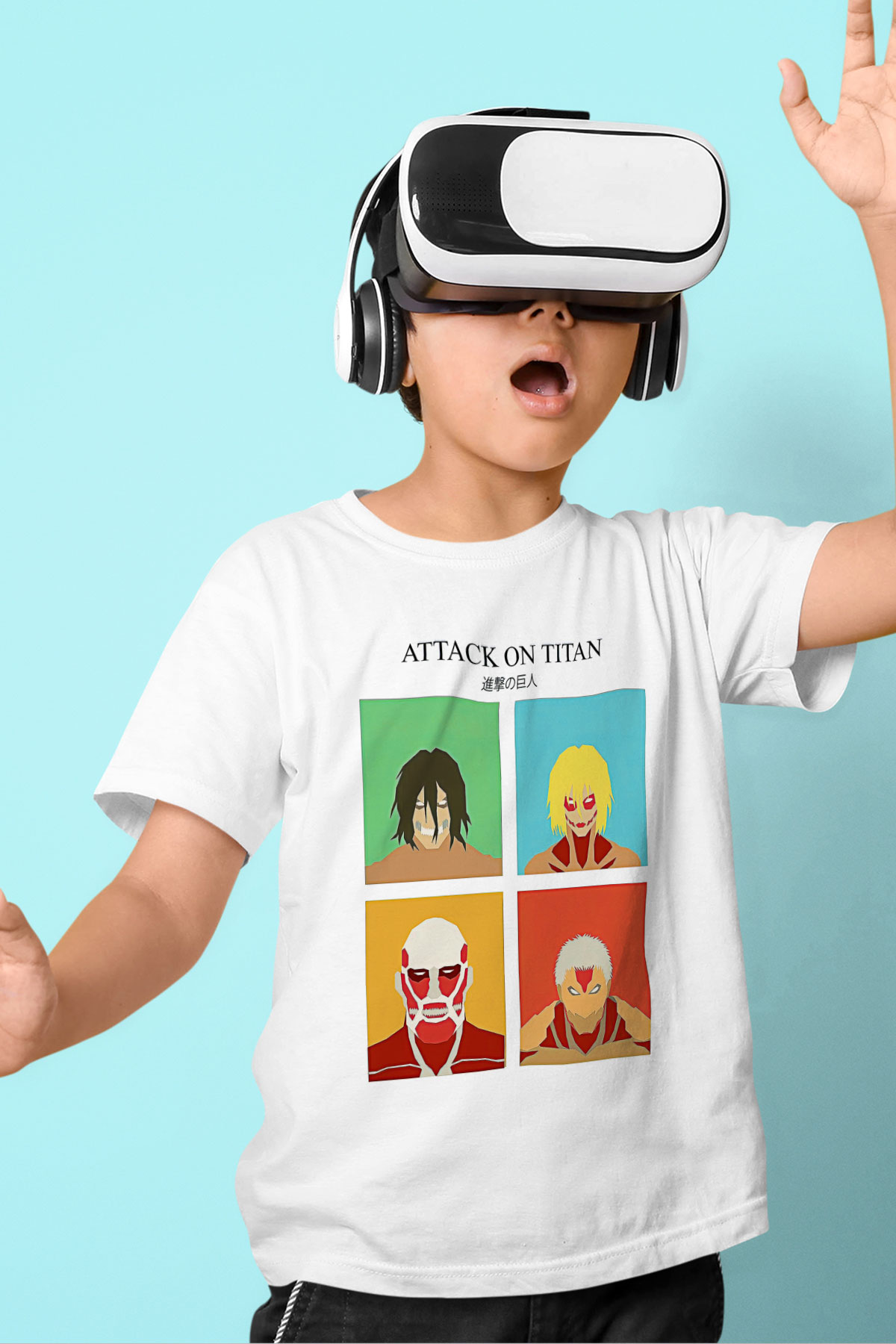 Attack On Titan Baskılı Unisex Siyah Çocuk Tişört - Tshirt