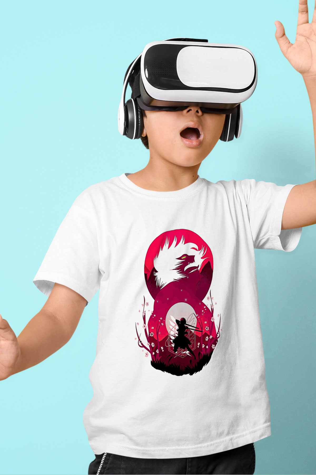 Attack On Titan Baskılı Unisex Siyah Çocuk Tişört - Tshirt