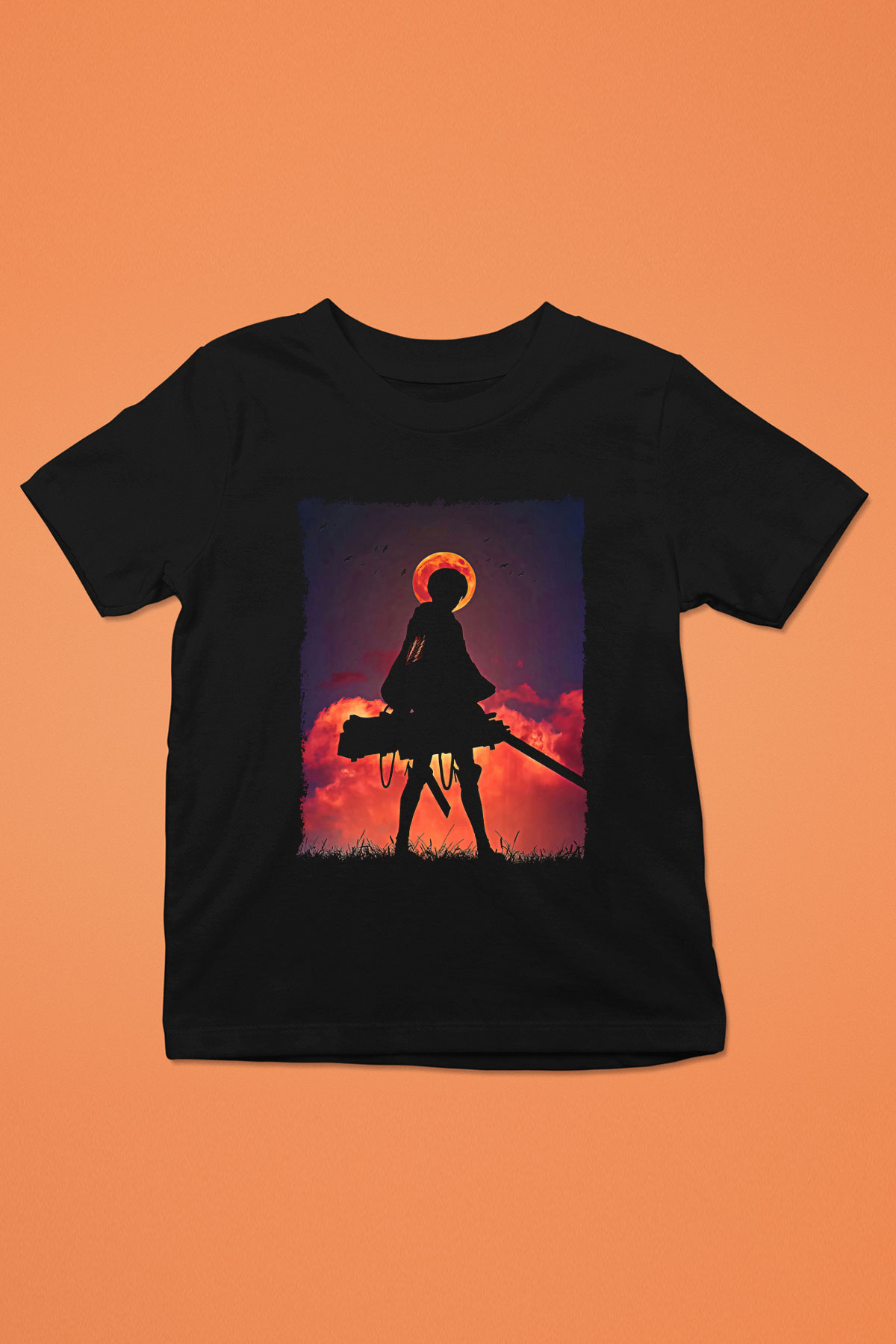 Attack On Titan Baskılı Unisex Siyah Çocuk Tişört - Tshirt
