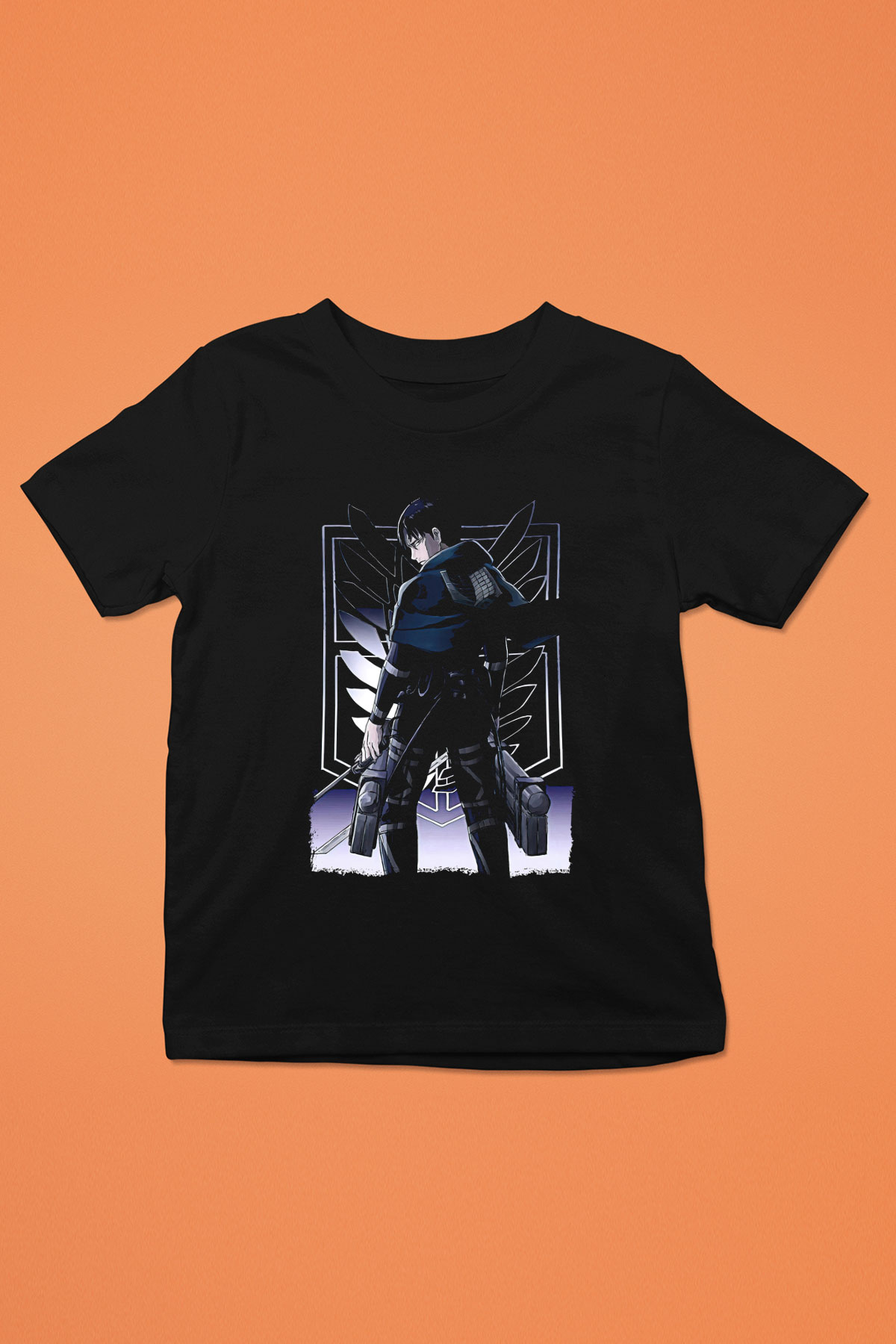 Attack On Titan Baskılı Unisex Siyah Çocuk Tişört - Tshirt