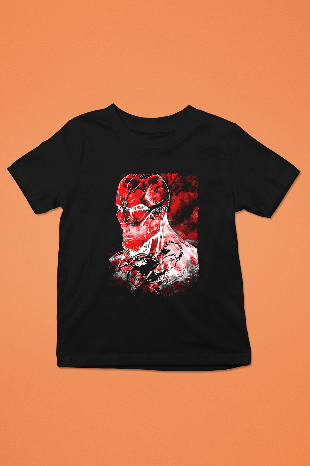 Attack On Titan Baskılı Unisex Siyah Çocuk Tişört - Tshirt