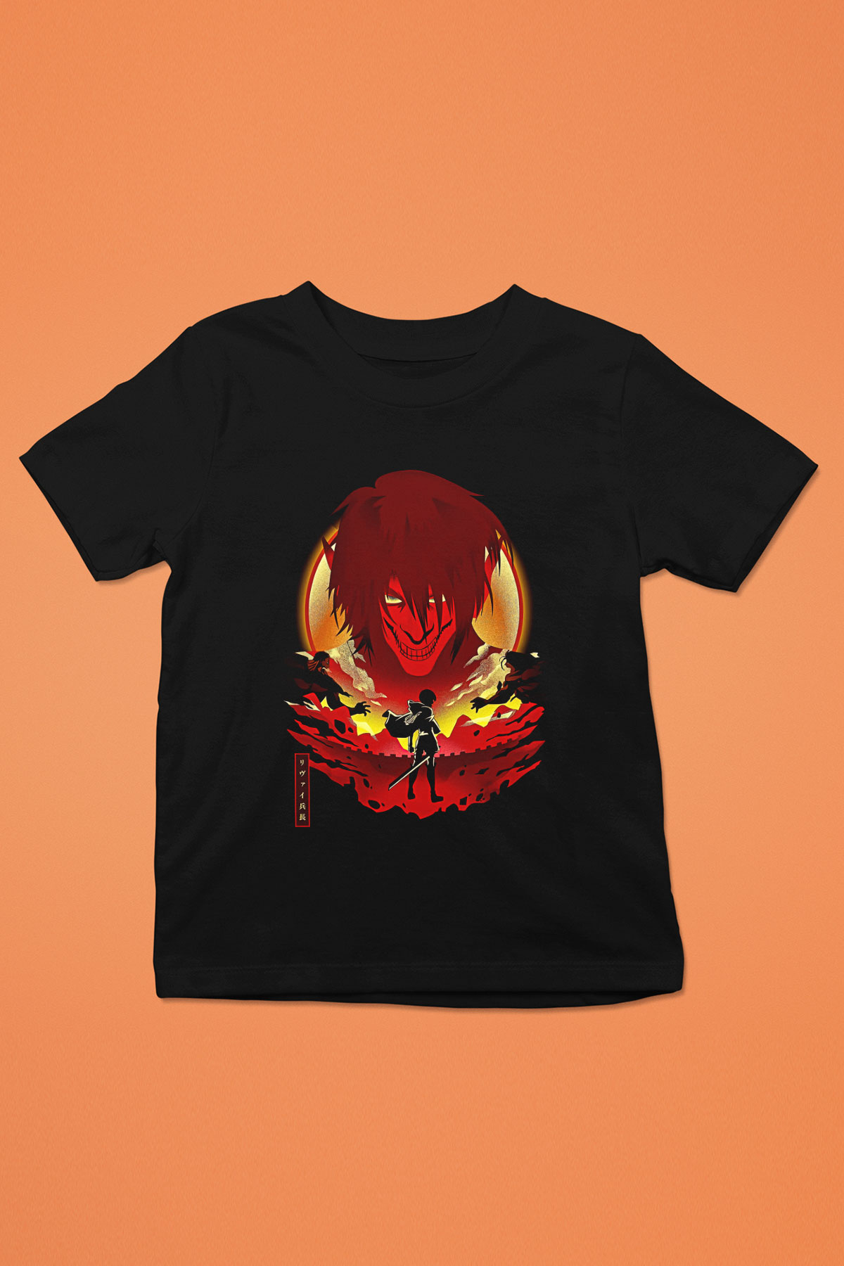 Attack On Titan Baskılı Unisex Siyah Çocuk Tişört - Tshirt