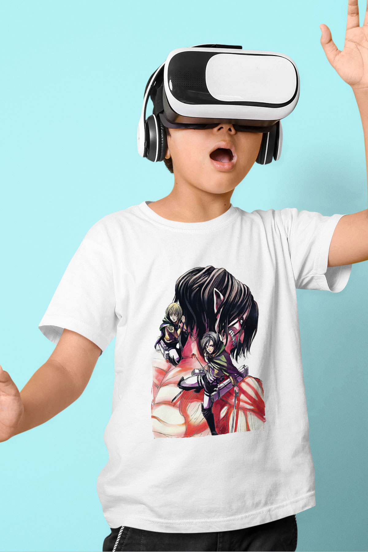 Attack On Titan Baskılı Unisex Siyah Çocuk Tişört - Tshirt