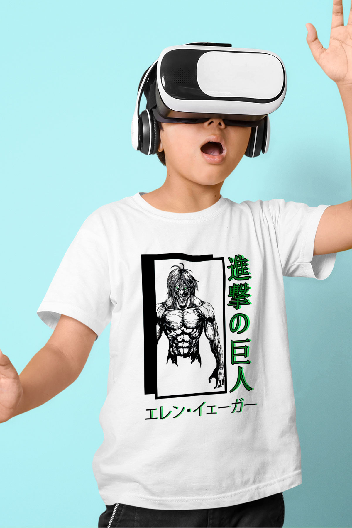 Attack On Titan Baskılı Unisex Siyah Çocuk Tişört - Tshirt