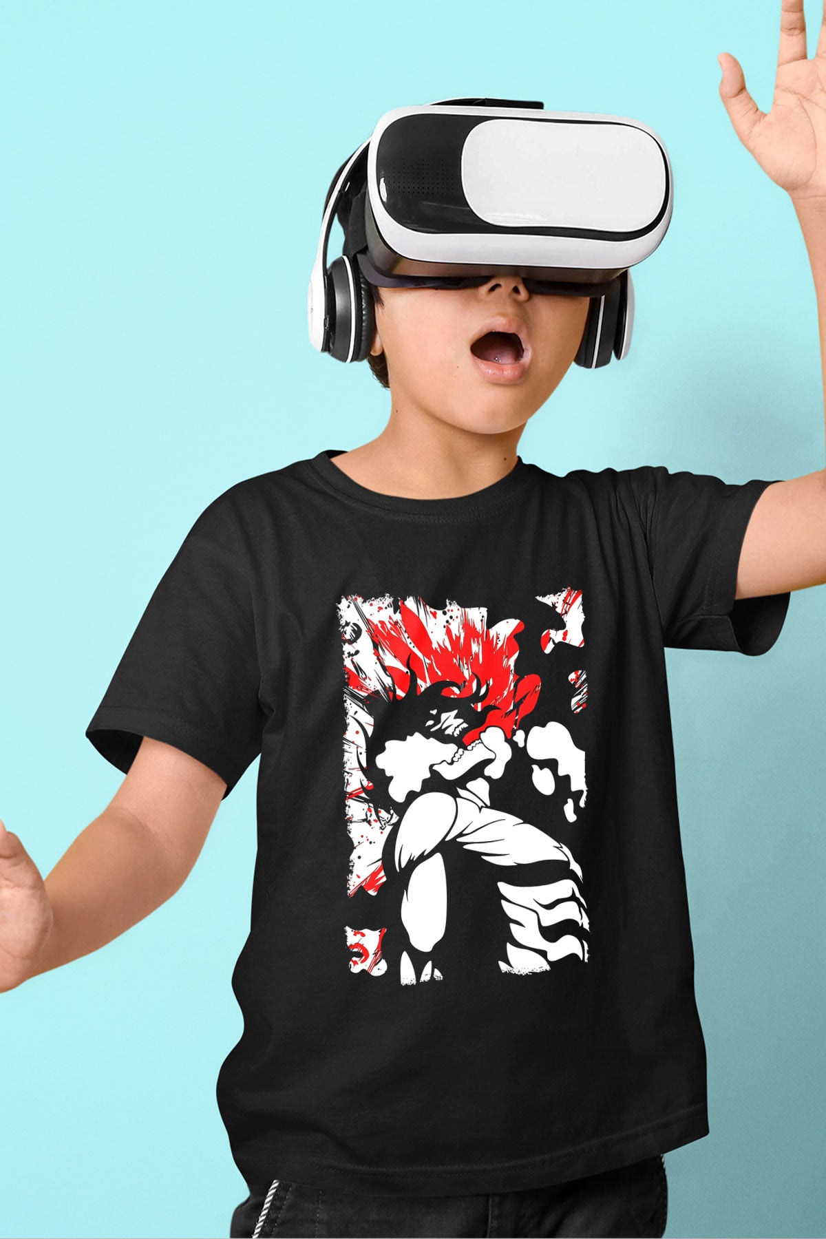 Attack On Titan Baskılı Unisex Siyah Çocuk Tişört - Tshirt