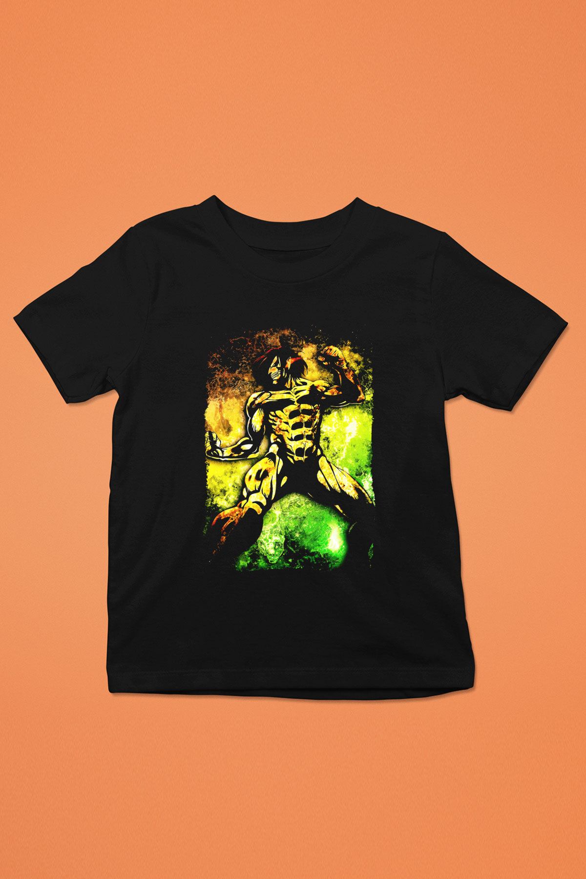 Attack On Titan Baskılı Unisex Siyah Çocuk Tişört - Tshirt