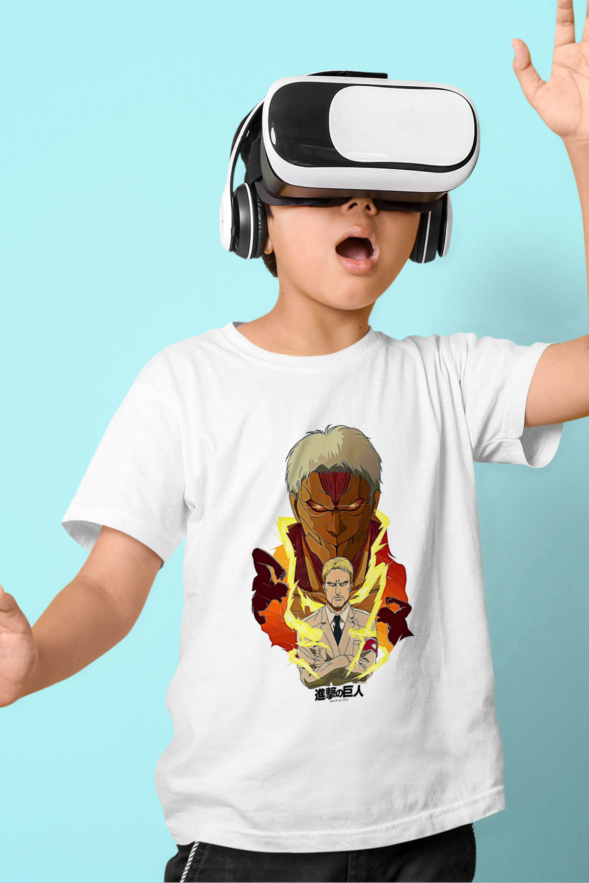 Attack On Titan Baskılı Unisex Siyah Çocuk Tişört - Tshirt