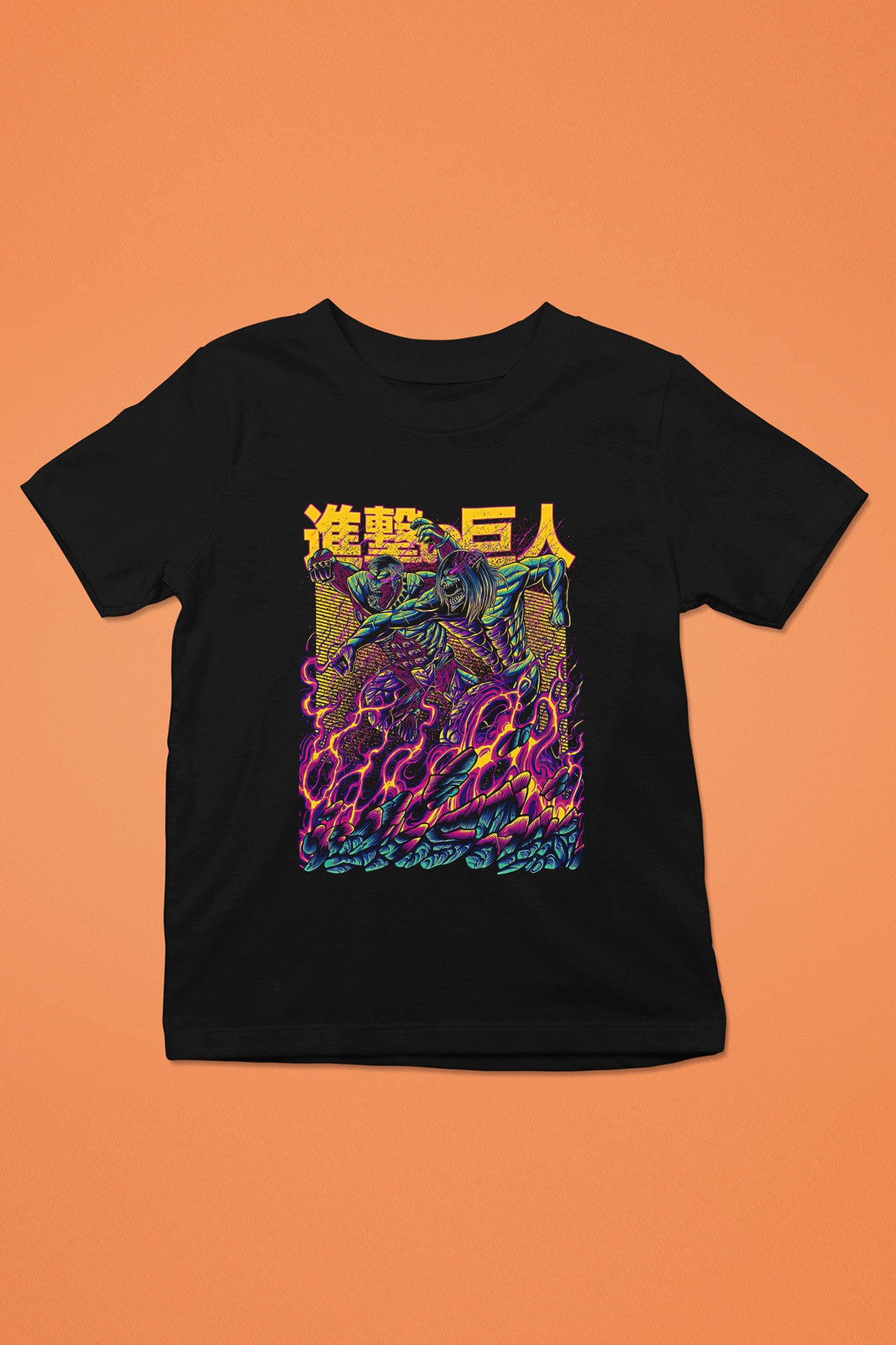Attack On Titan Baskılı Unisex Siyah Çocuk Tişört - Tshirt