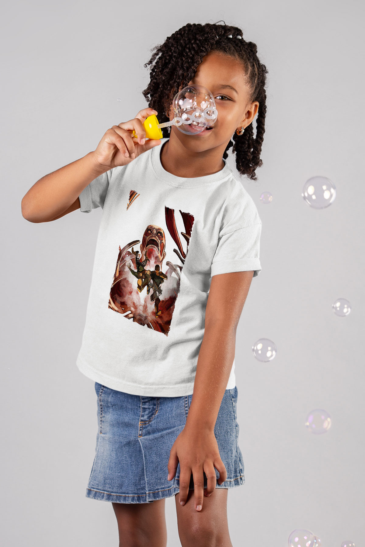 Attack On Titan Baskılı Unisex Siyah Çocuk Tişört - Tshirt