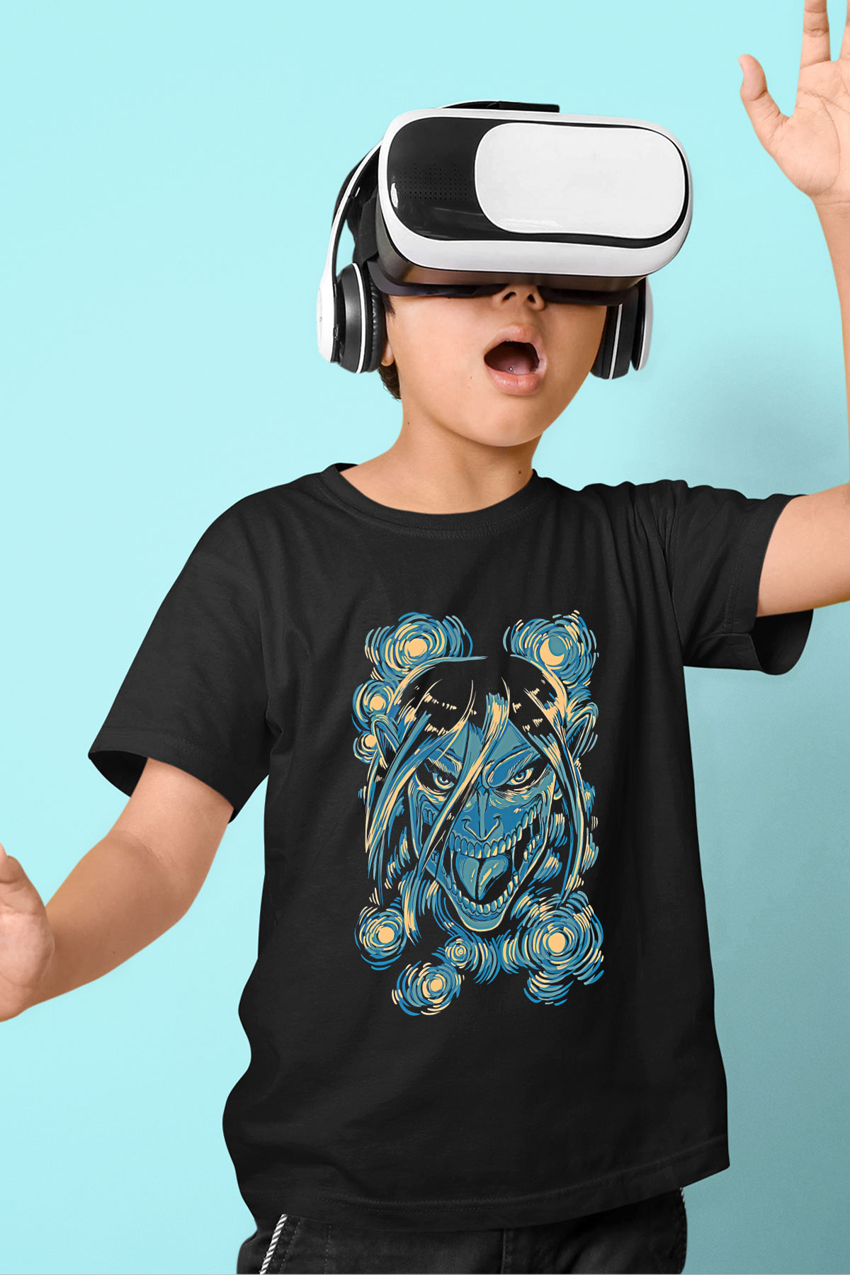 Attack On Titan Baskılı Unisex Siyah Çocuk Tişört - Tshirt