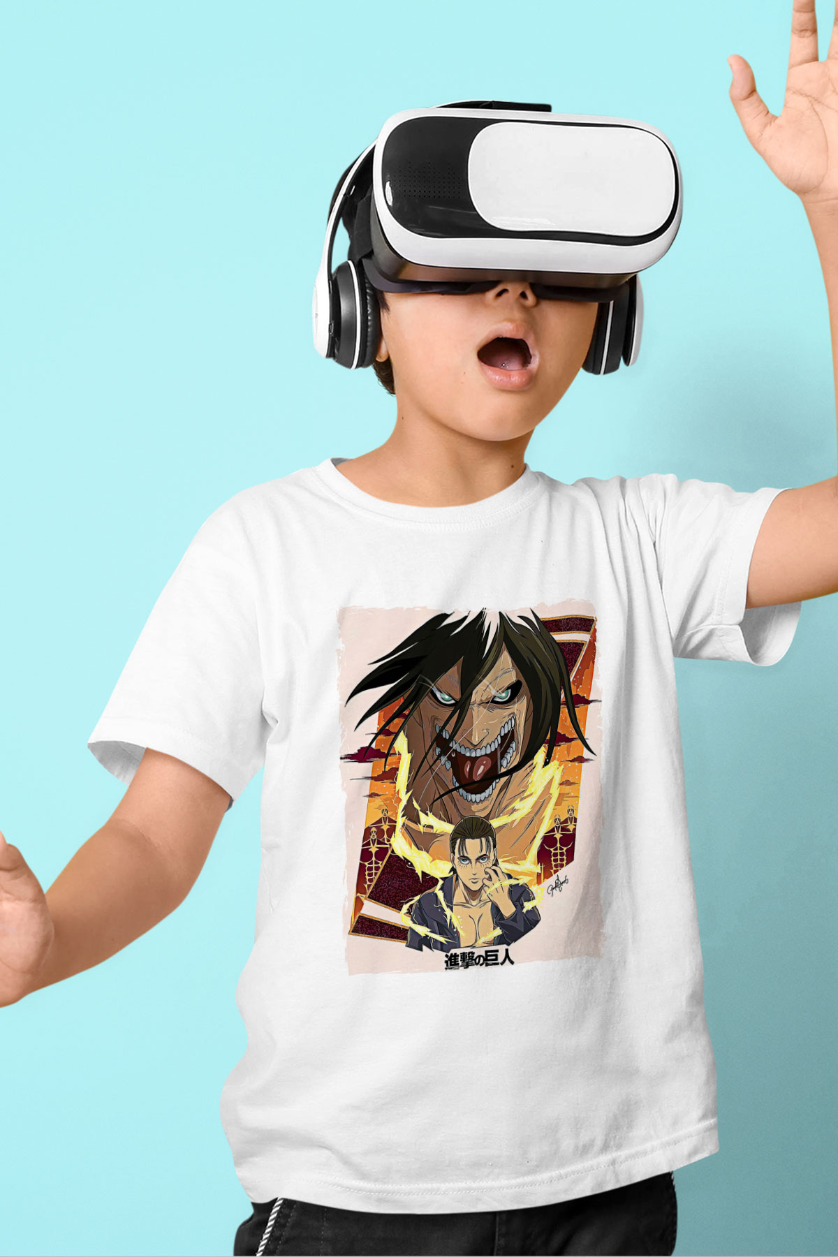 Attack On Titan Baskılı Unisex Siyah Çocuk Tişört - Tshirt