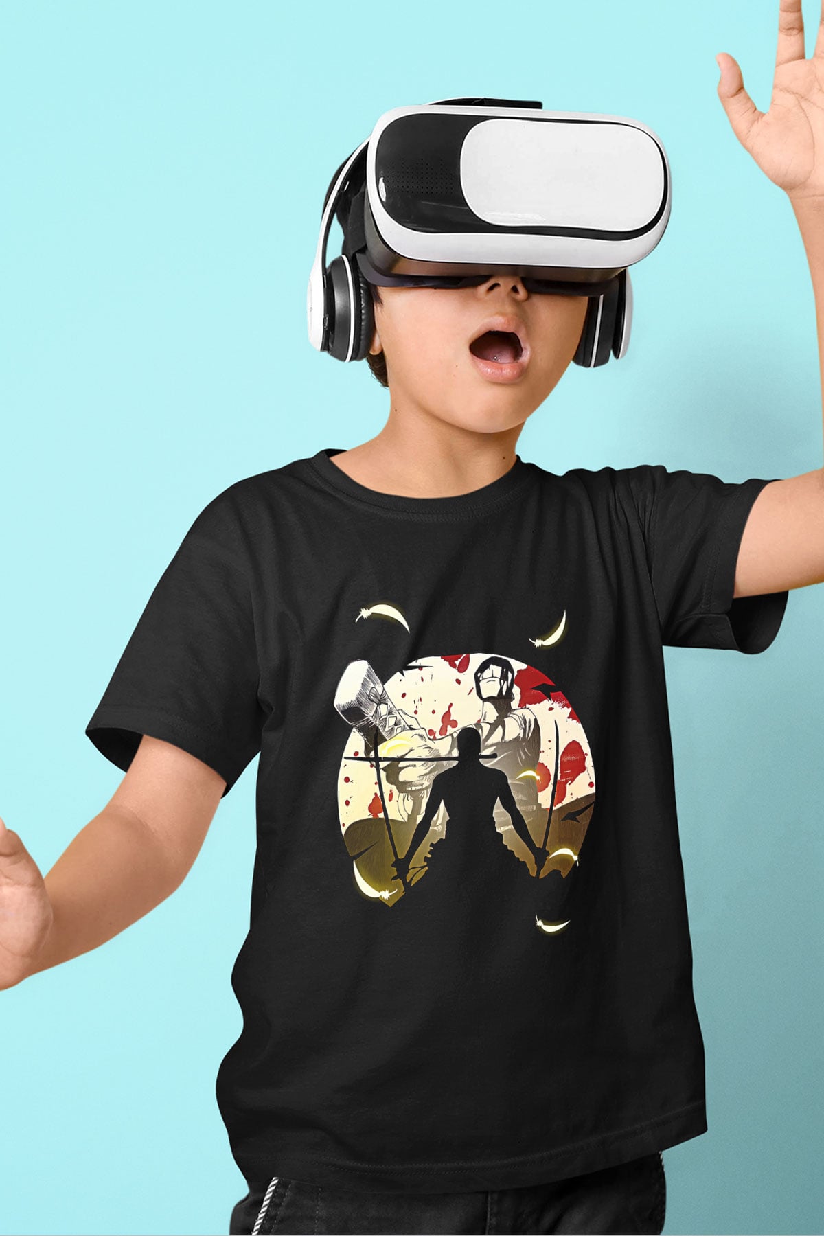 Attack On Titan Baskılı Unisex Siyah Çocuk Tişört - Tshirt