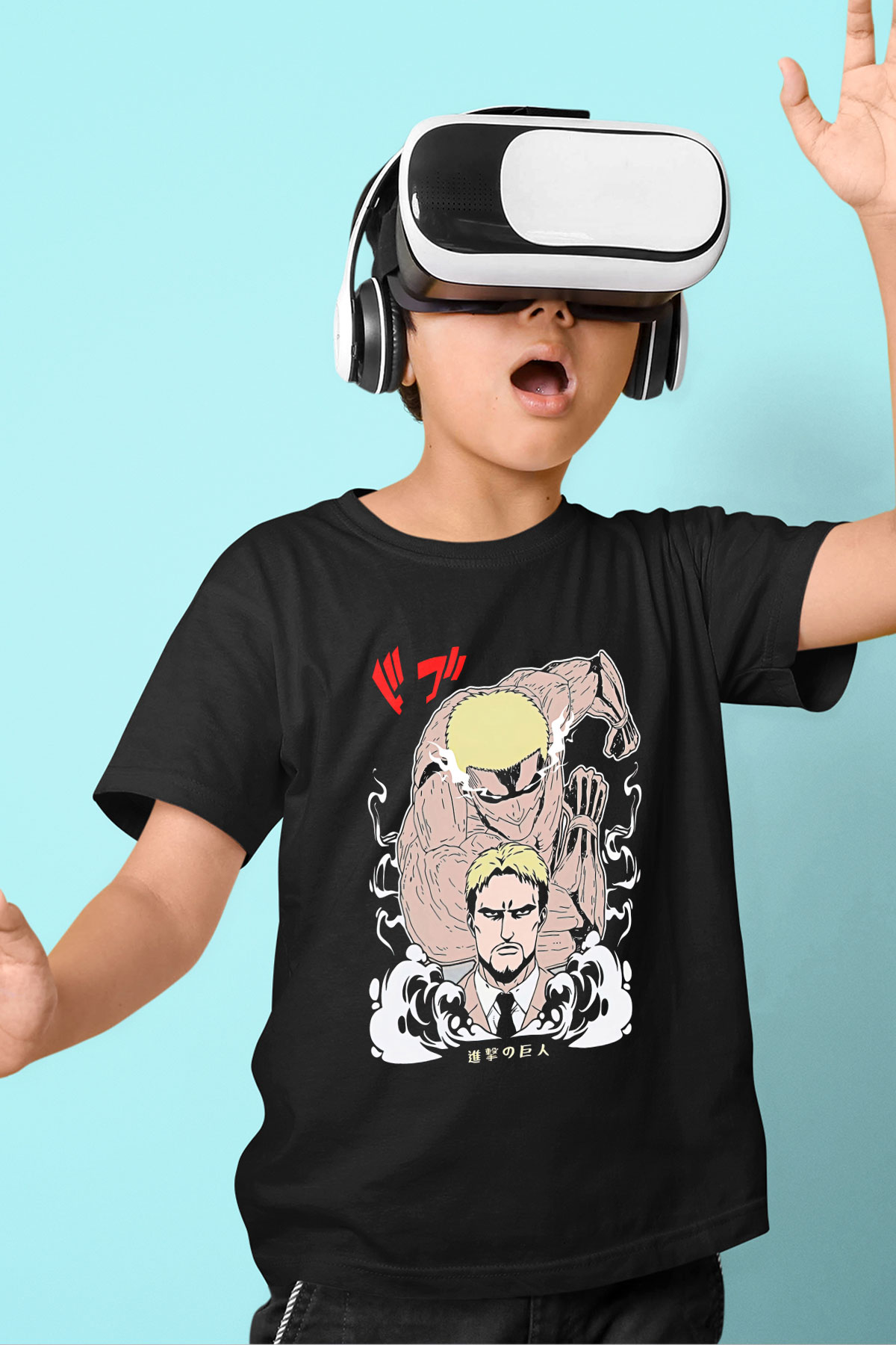 Attack On Titan Baskılı Unisex Siyah Çocuk Tişört - Tshirt