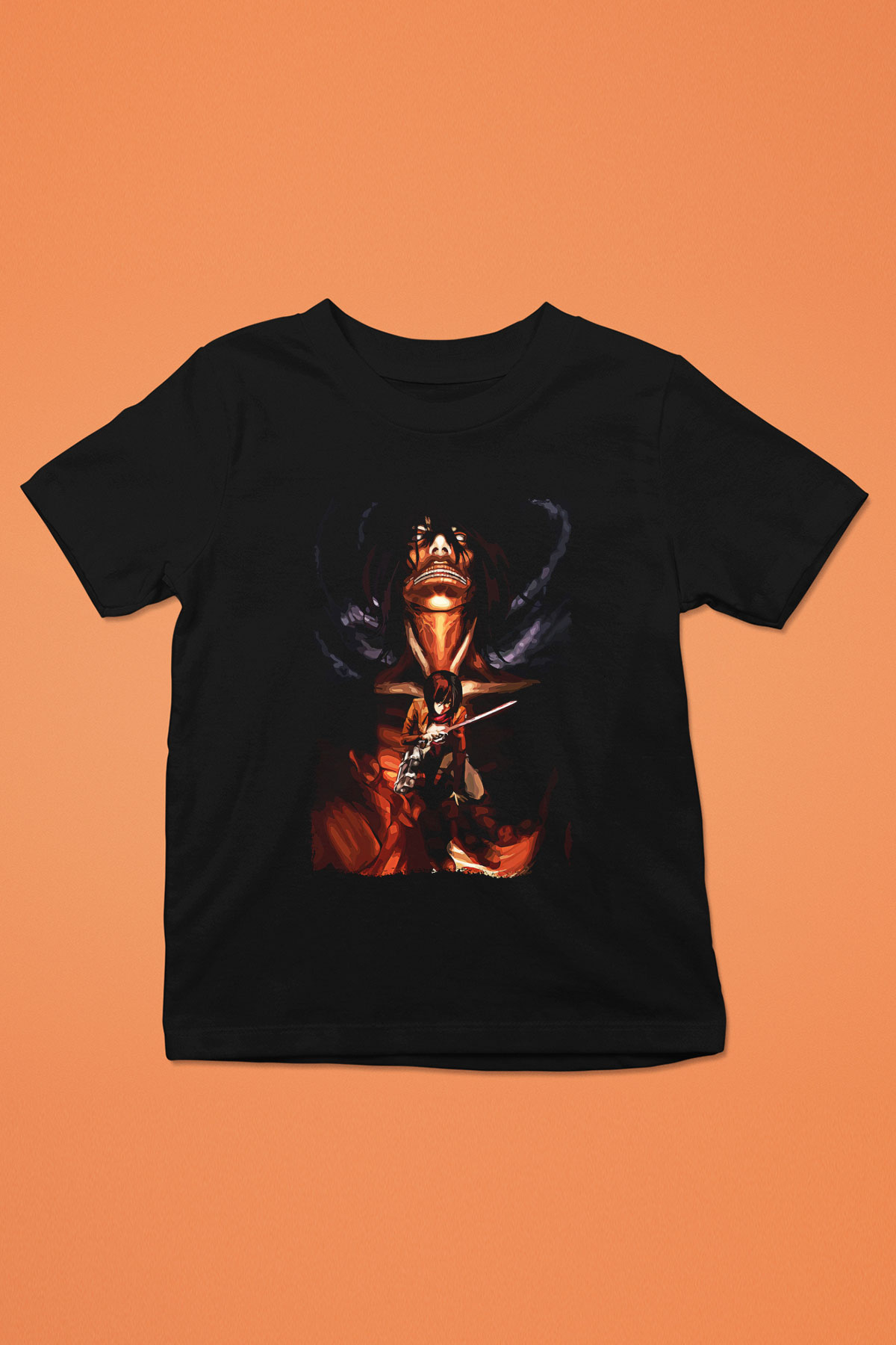 Attack On Titan Baskılı Unisex Siyah Çocuk Tişört - Tshirt