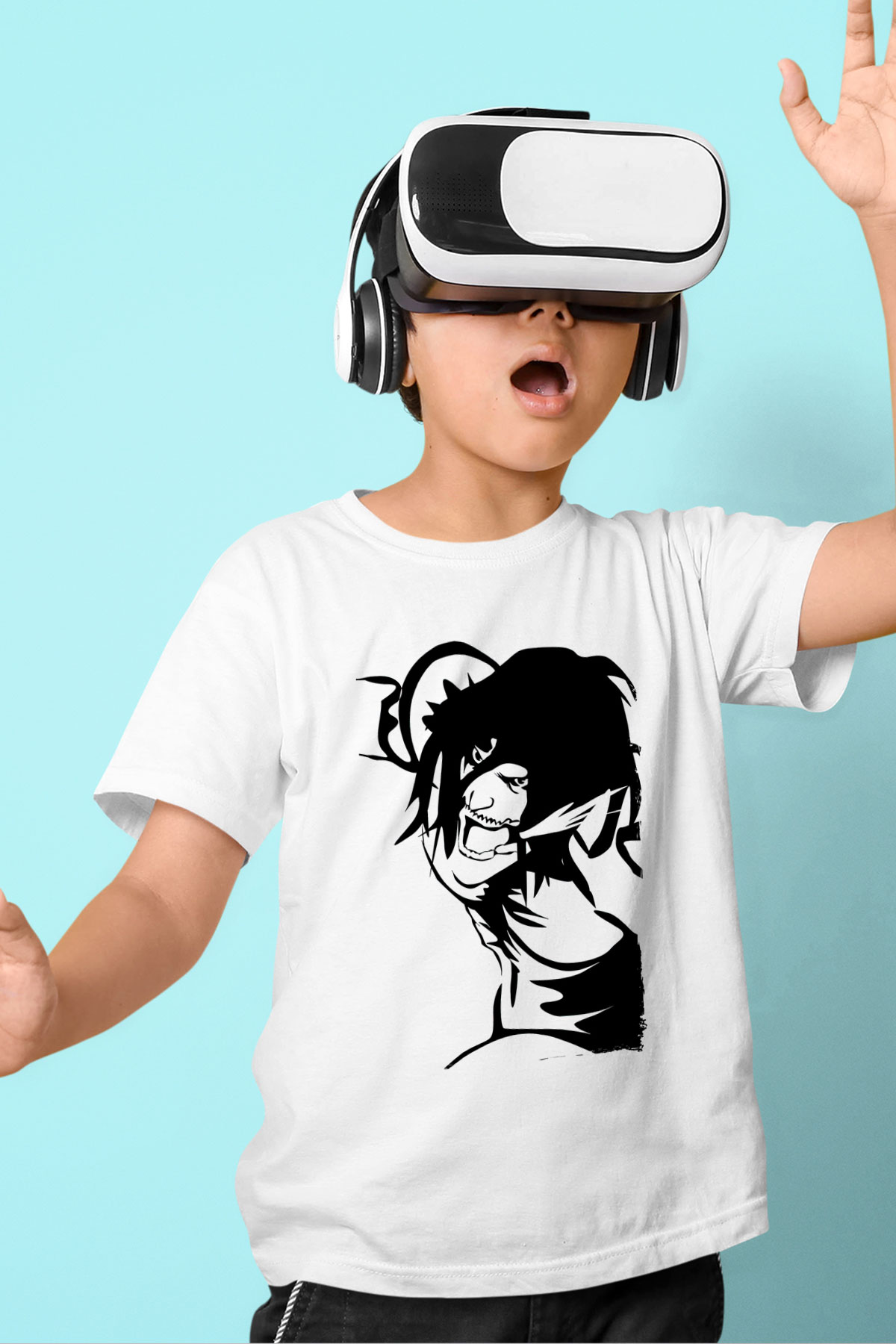 Attack On Titan Baskılı Unisex Siyah Çocuk Tişört - Tshirt