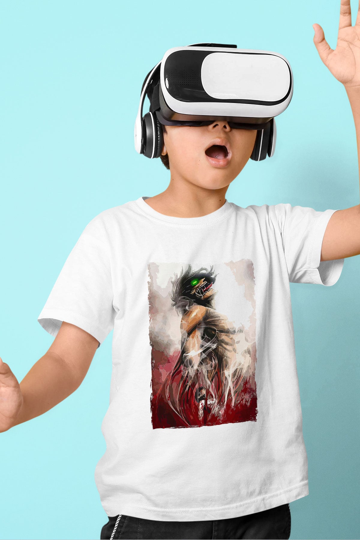 Attack On Titan Baskılı Unisex Siyah Çocuk Tişört - Tshirt