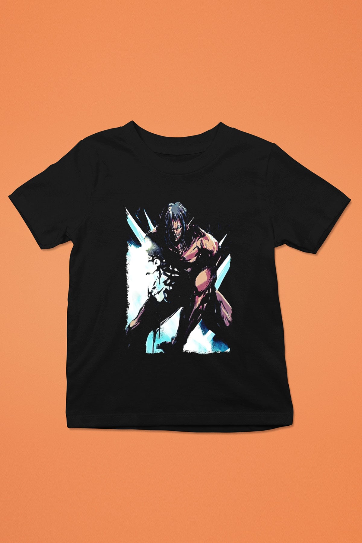 Attack On Titan Baskılı Unisex Siyah Çocuk Tişört - Tshirt